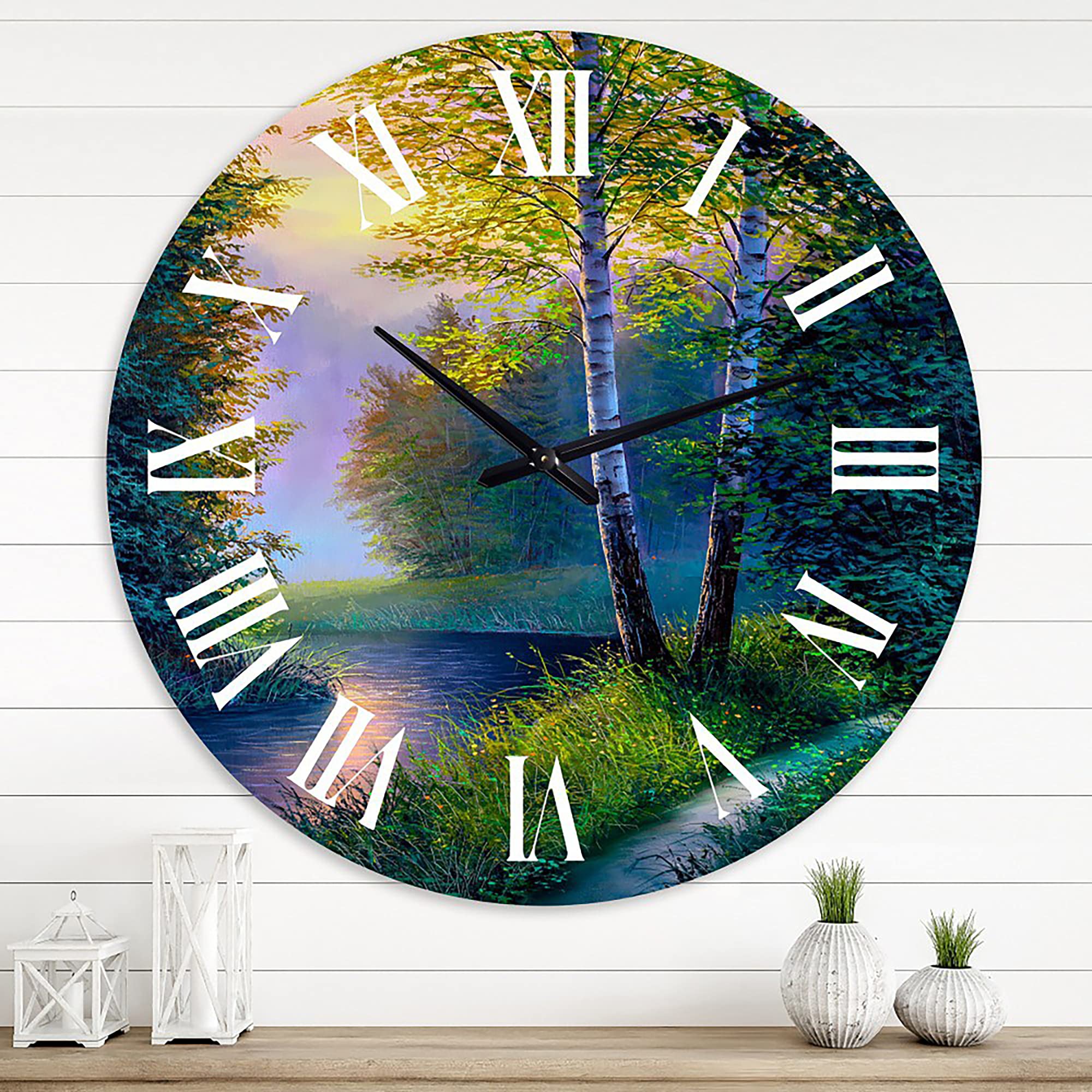 Grande horloge murale DesignQ pendule murale paysage nature bureau