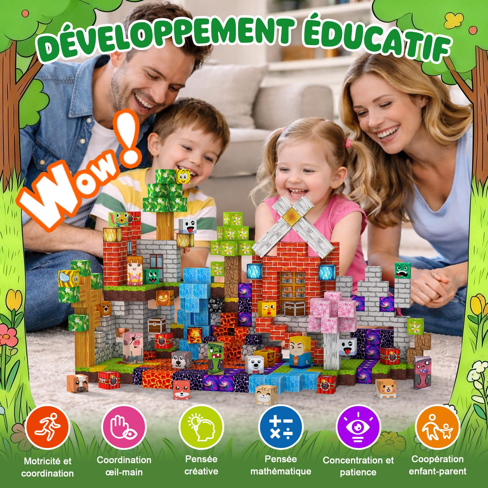 Construction Magnetique Enfant 330 pièces 2CM Magnetic Blocks 3+ Jeux Aimants, Bloc de Cube Magnétique de pour Garçon et Fille, Jouet Créatif Montessori pour Enfants 3 4 5 6 7 8 9 10 11 12 Ans Jeu