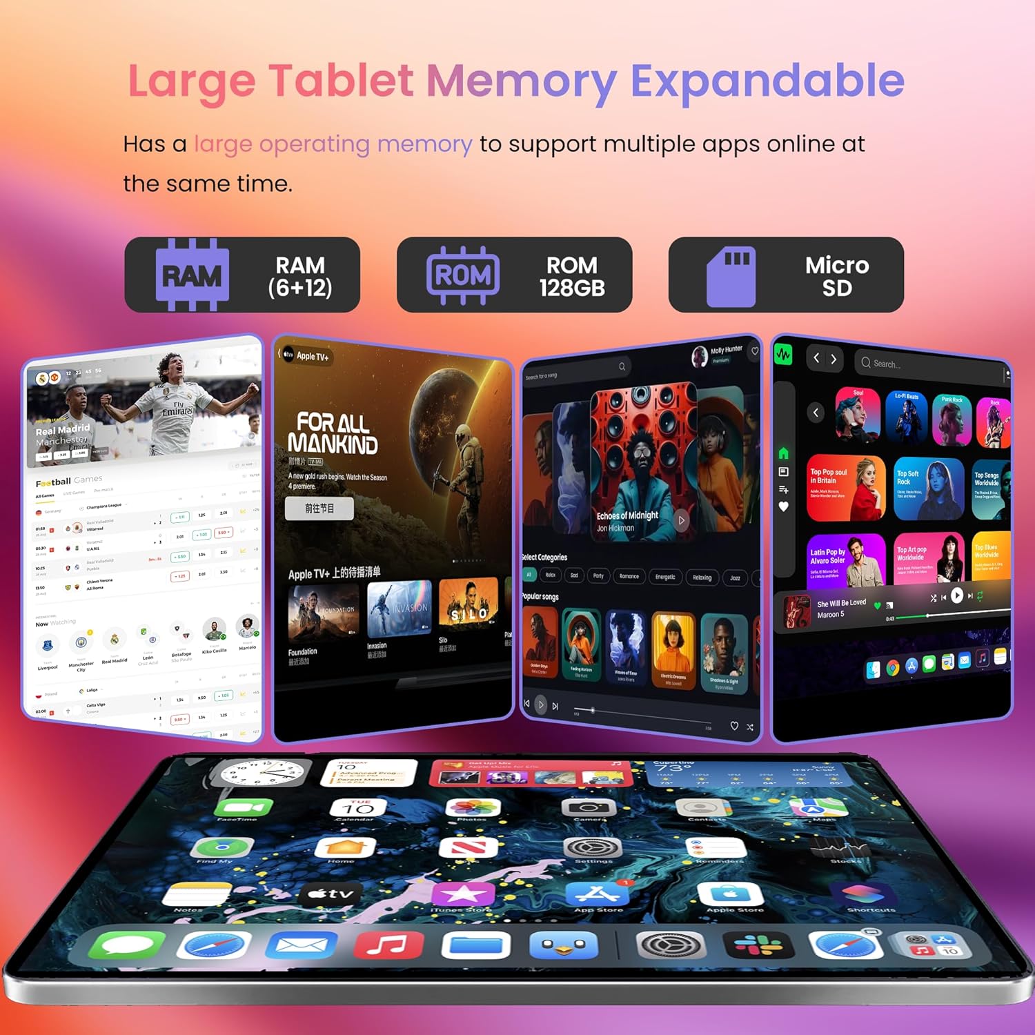 Tablet 10.1Inch Android 15 OS GMS Certified, 18GB(6+12) RAM 128GB ROM 1TB Expand, Android Tablet 1280 * 800 HD, 5G WiFi, BT5, 5MP+2MP Dual Camera, 6000mAh Battery