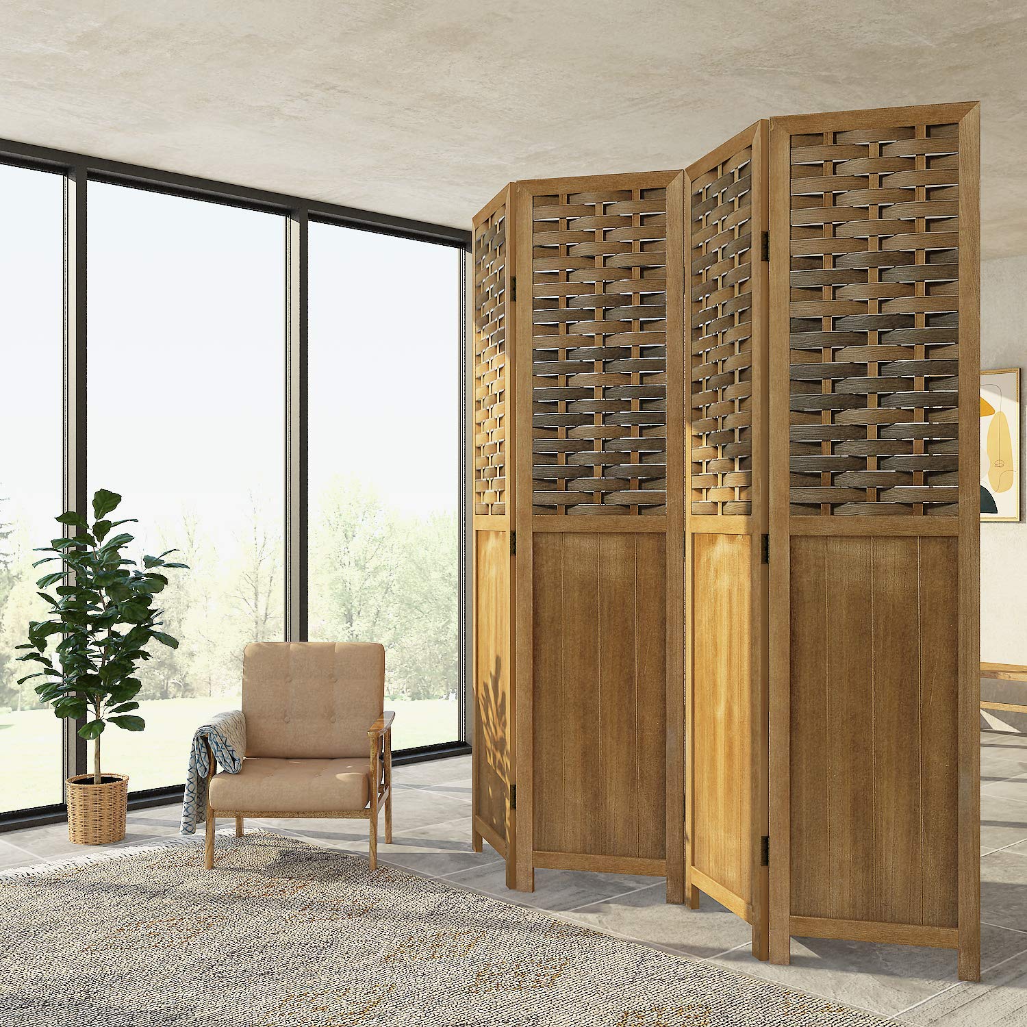 Buy COZAYH 4 Panel 67” Paulownia Wood Screen Room Divider, Folding Room