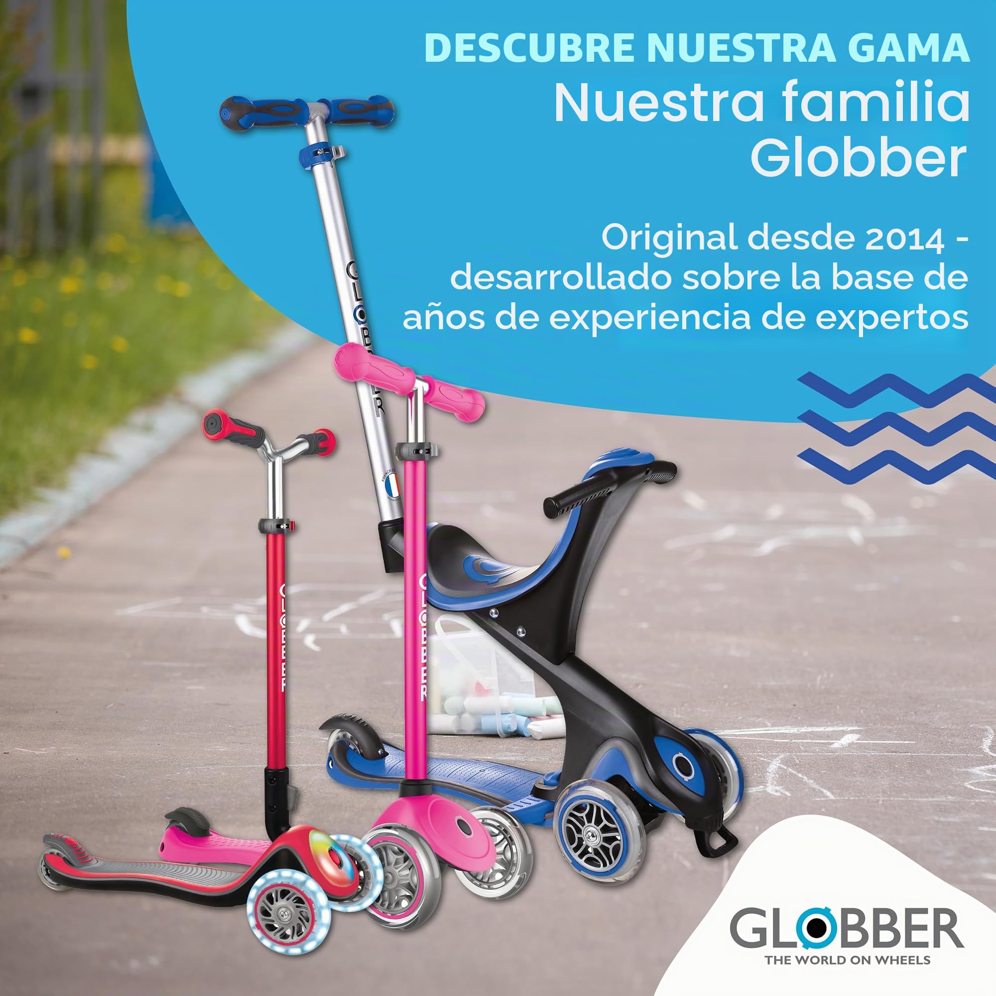 Globber Patinete Unisex Juvenil Elite Deluxe Azul Marino con Ruedas Luminosas, Talla única (444-400)