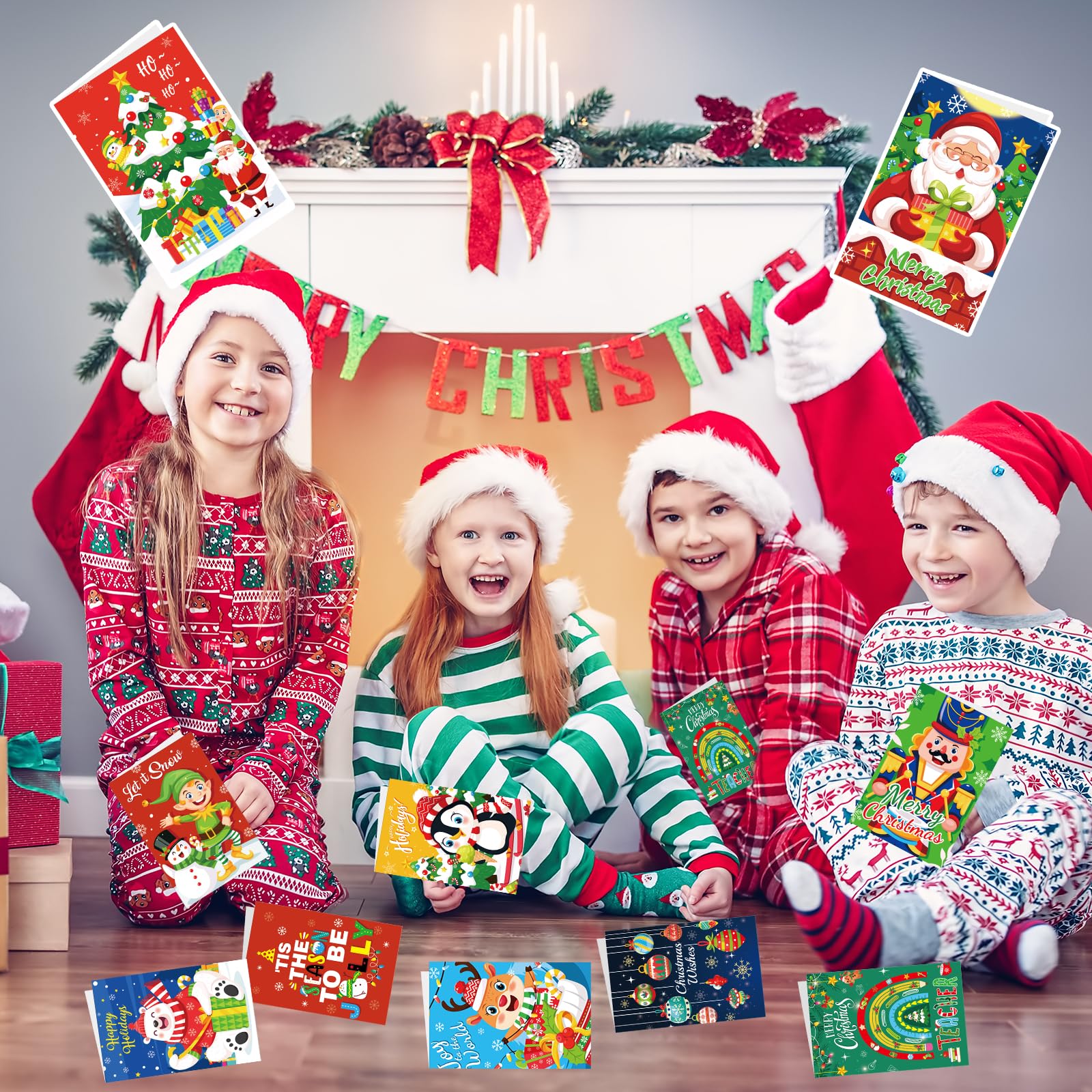 Lot De 12 Cartes De Noël, 4 Motifs Différents, Lot De 12