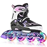 2PM SPORTS Vinal Inline Skates for Girls Boys Kids Ages 5-8 8-12 with Adjustable Illuminating Wheels, Inline Roller Skates for Youth Women Men - Purple Pink Large