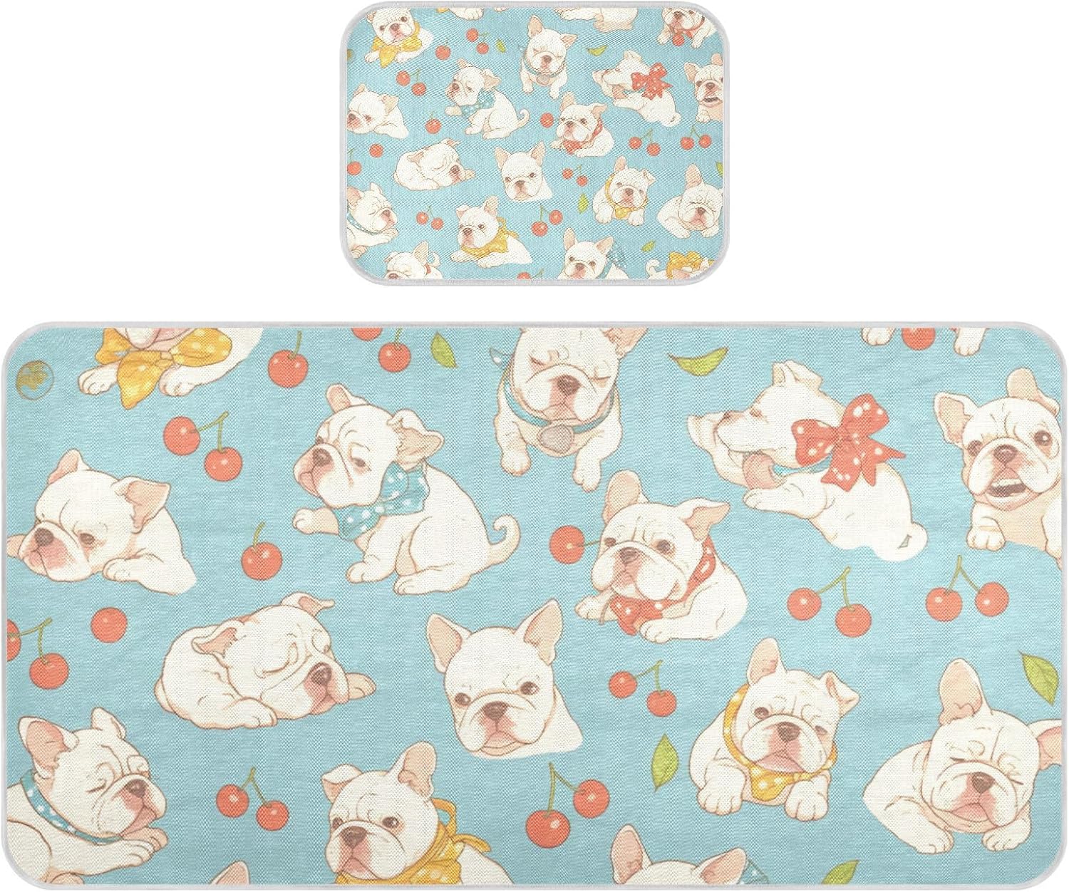 Cartoon Small Bulldog Cherry Cooling Baby Mattress pad Cover 28" x 52" Washable Bed Pads for Kids for Baby&Toddler