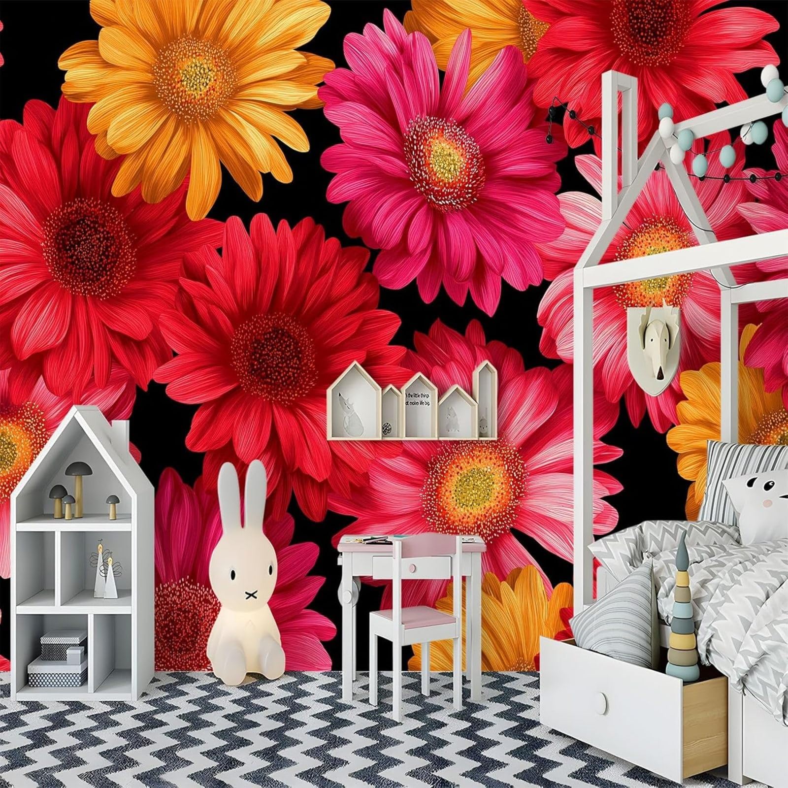 pdghsdkgjh Red Photo Wallpaper, Country Style, Cartoon Floral wall Mural, Non-Woven wall Decoration, Modern for Living Room, Bedroom & Office, 300cm x 210cm Stickers - Frameless Painting - Poster