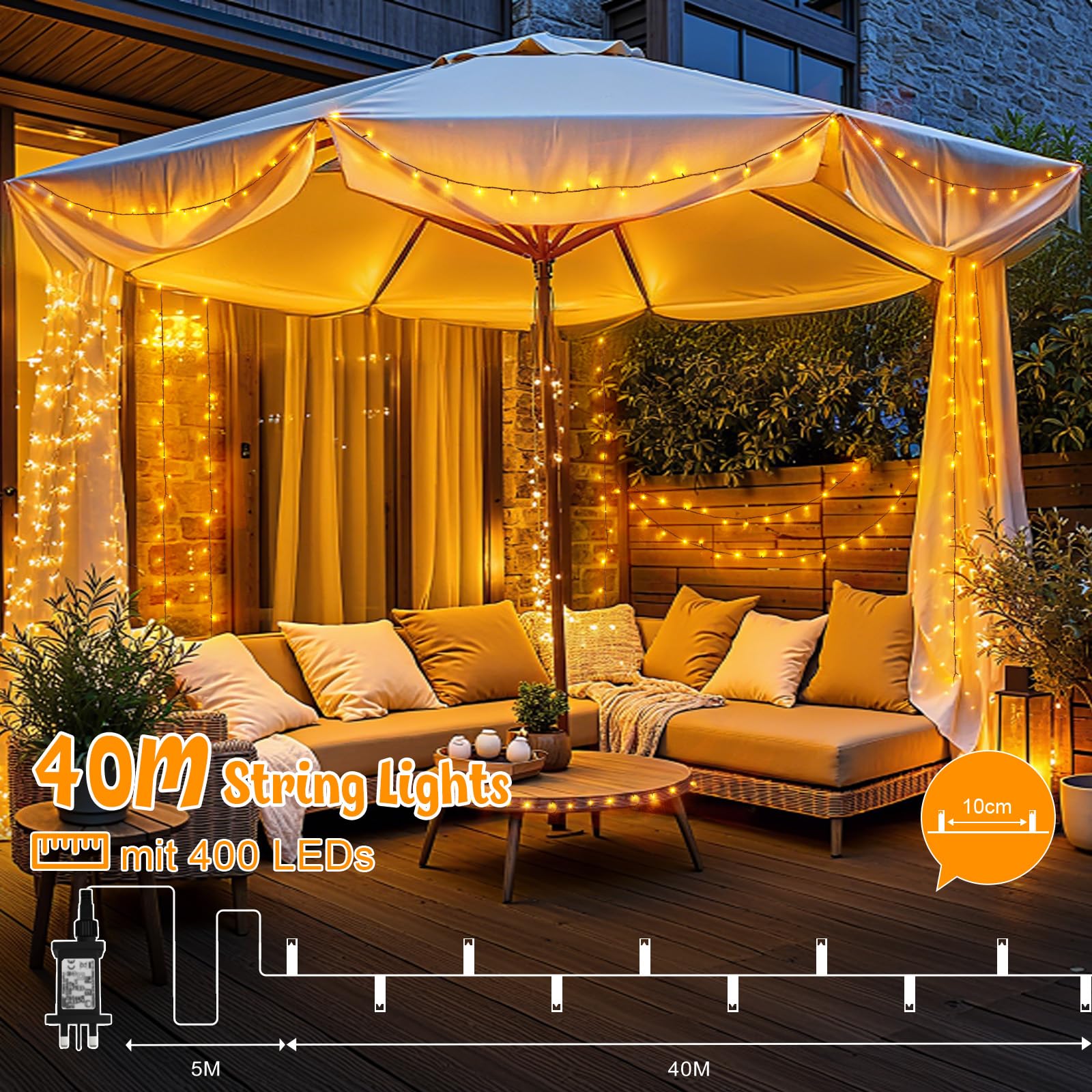Lincentra 40M 400 LED Fairy Lights Plug in, 8 Modes Timer Christmas String Lights - Image 4