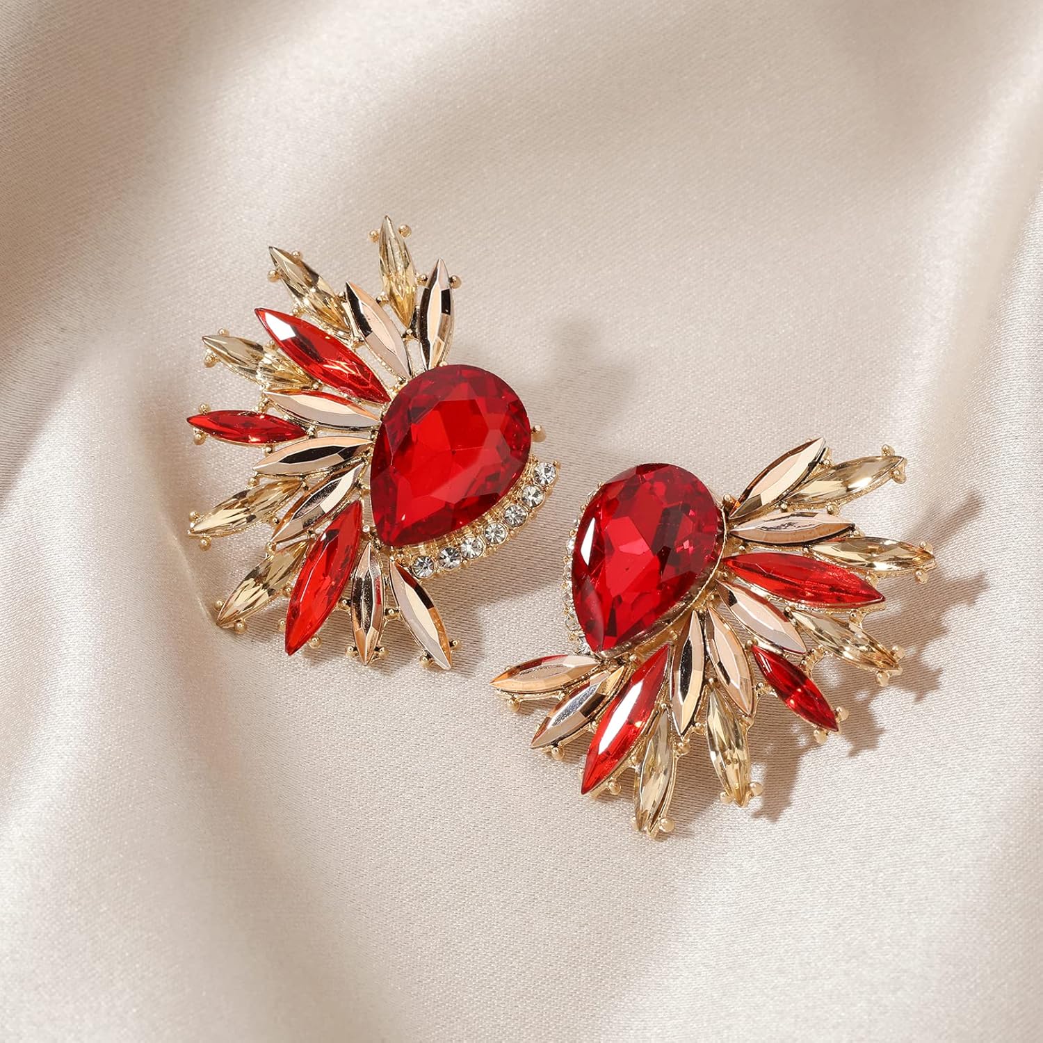 Vintage Rhinestone Statement Earrings Retro Fancy Big Crystal Cluster Drop Dangle Earrings for Women Prom - Image 6