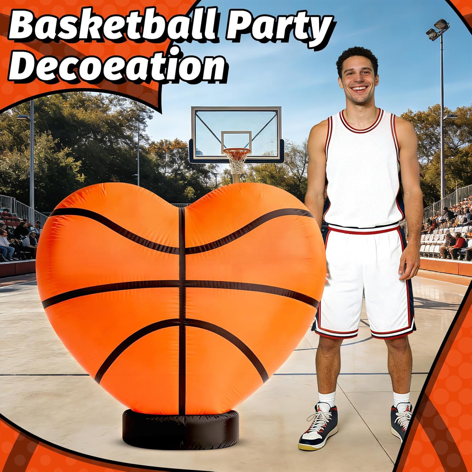 Eyourlife 4 FT Basketball Inflatable Decoration,Giant Heart Basketball Blow-Up with Built-in 1Blower 2LED for Basketball Court Yard Indoor/Outdoor Coach Player Couple Valentine Decor
