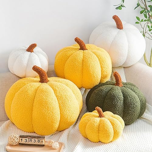 Miniatura 5 de Gerlisay Almohada de calabaza de Halloween rellena de calabaza esponjosa de felpa blanca de peluche de 11.0 in11 pulgadas en forma de calabaza 3D