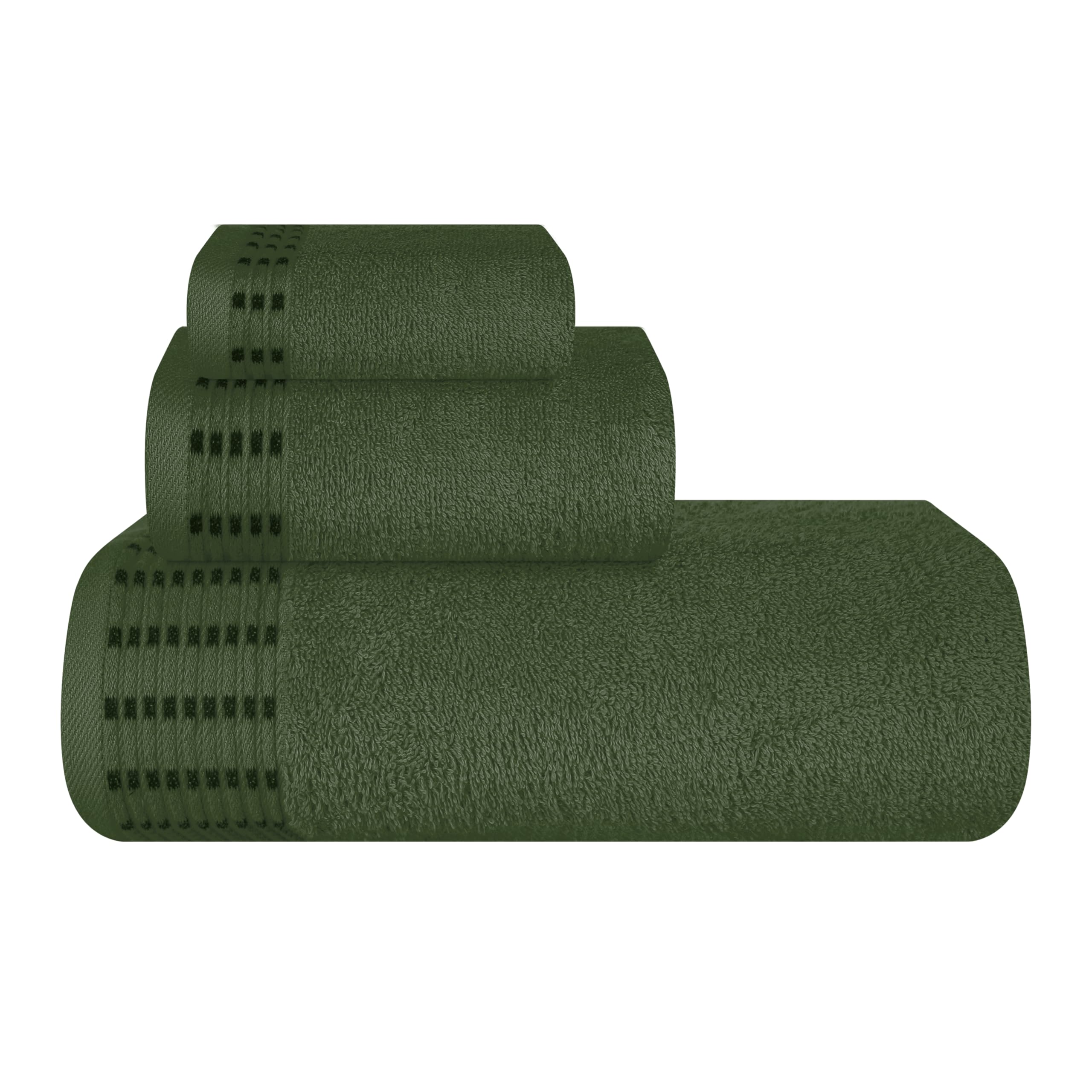 Juego de 3 toallas de algodón ultrasuaves que contiene una toalla de baño extragrande de 70 x 140 cm, una toalla de mano de 40 x 60 cm y una cama de 30 x 30 cm, verde oliva