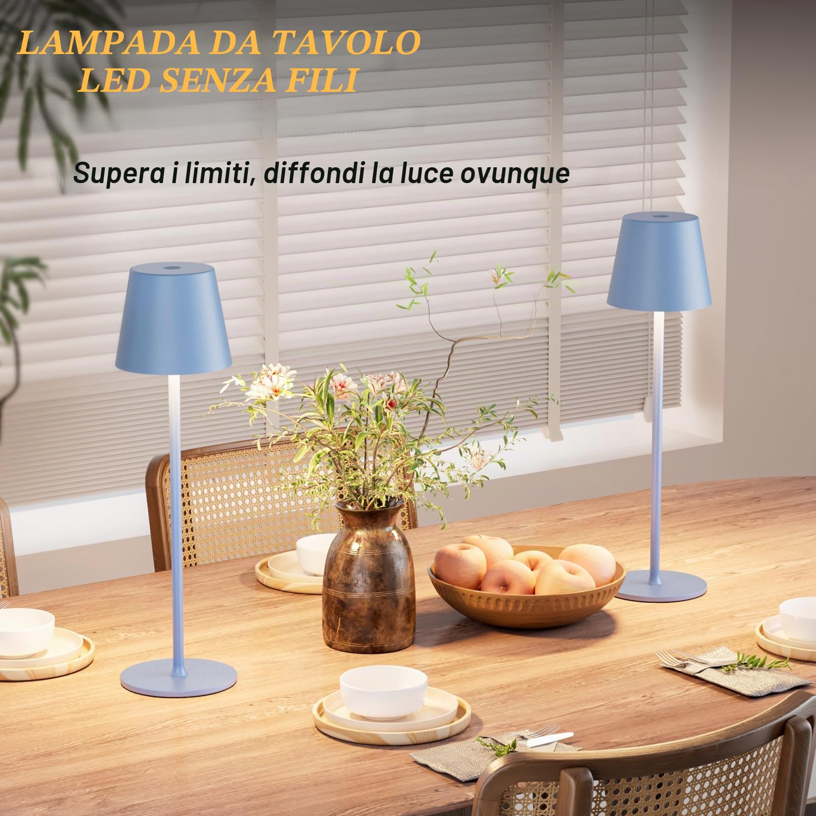 2 Pezzi Lampada da Tavolo Senza Fili, Touch Dimmerabile, 3 Modalità di Colore, Lampada da Comodino LED Ricaricabile per Camera da Letto, Soggiorno, Campeggio all'aperto Esterno(Blu)