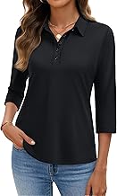 YUCOLEN Polo Shirts for Women 3/4 Sleeve Tops Golf Tees 5-Button Collared Cotton Shirt Business Casual