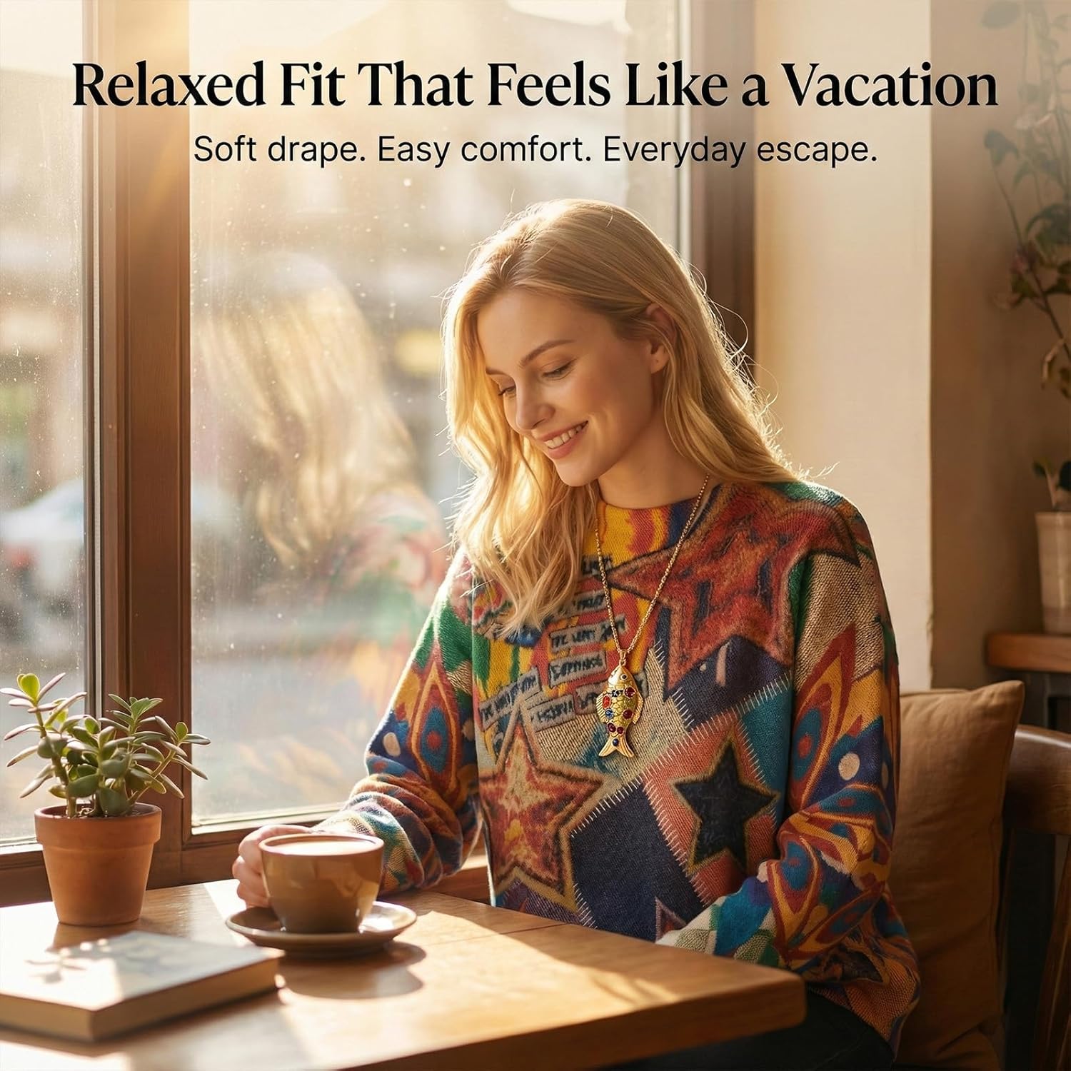 Women’s Boho Oversized Knit Sweater Pullover, Vintage Long Sleeve Casual Crew Neck Top - Image 3