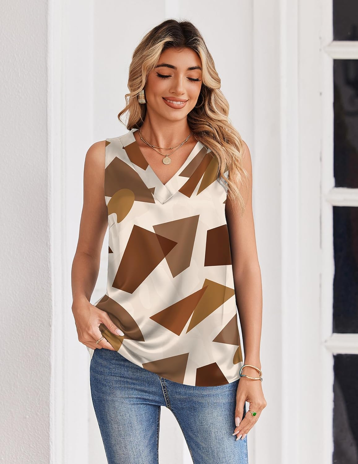 Zeagoo Women's Silk Satin Tank Tops V Neck Casual Camisoles Sleeveless Business Work Blouses Dressy Summer Shirts - Image 3