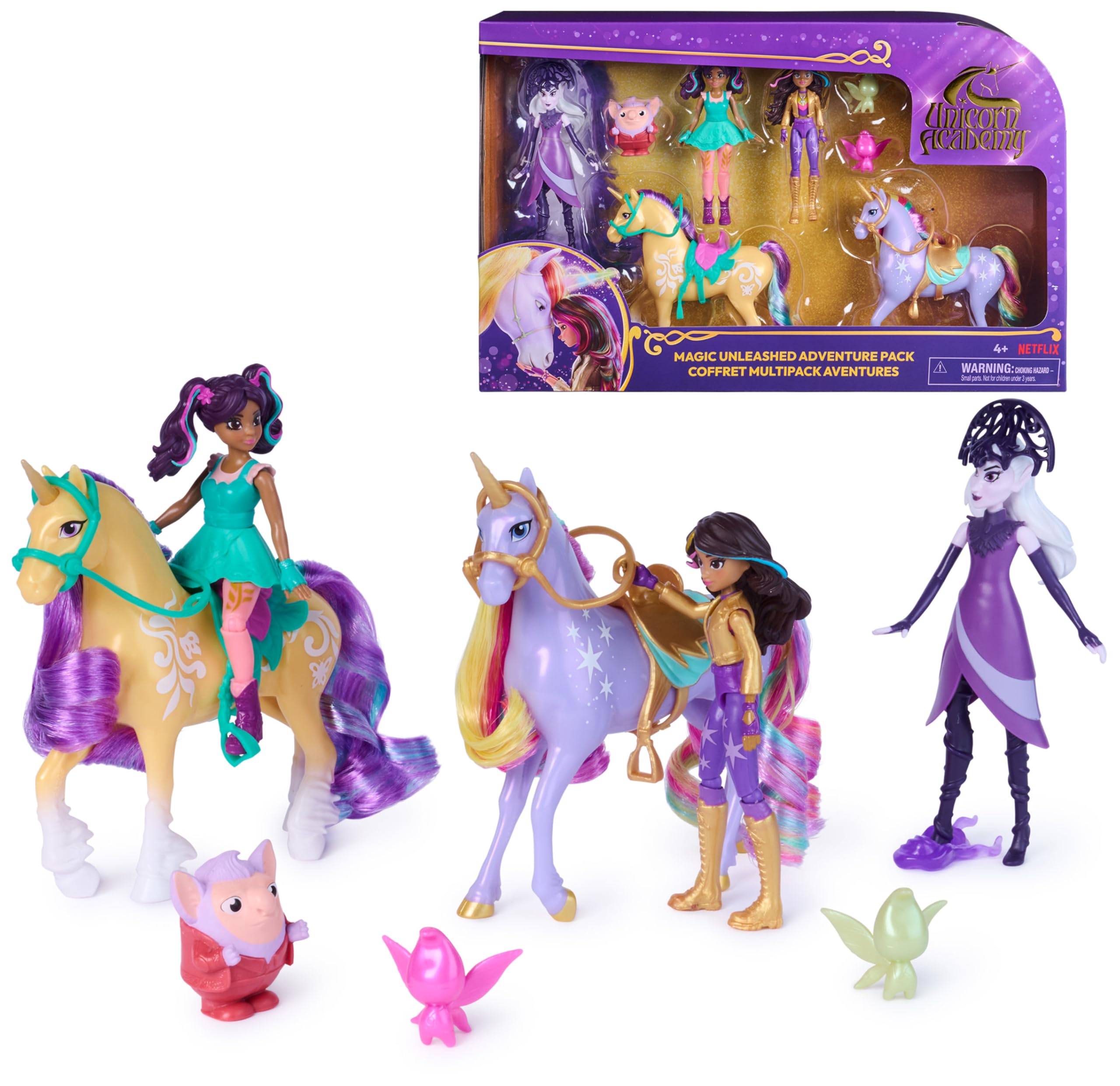 Unicorn Academy - Abenteuer-Set, mit Ravenzella, Sophia, AVA, Wildstar, Leaf und weiteren Figuren, ca. 12 cm große Originalfiguren zur beliebten Netflix Serie, für Kinder ab 4 Jahren