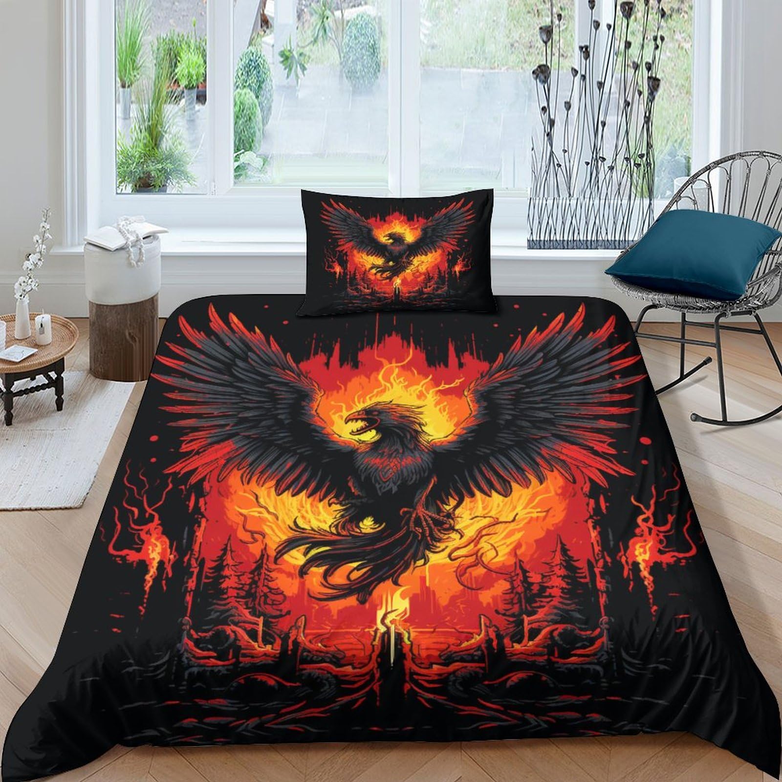 Housse de couette Phénix de feu en microfibre avec taie d'oreiller 135x200