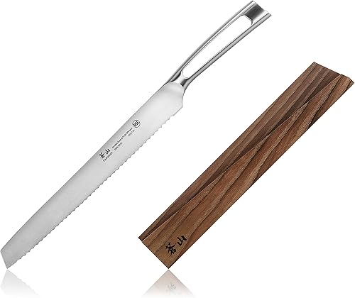 Cangshan TN1 Series 1021721 Juego de cuchillos de pan y funda de madera forjados de acero sueco 14C28N de 10.25 pulgadas