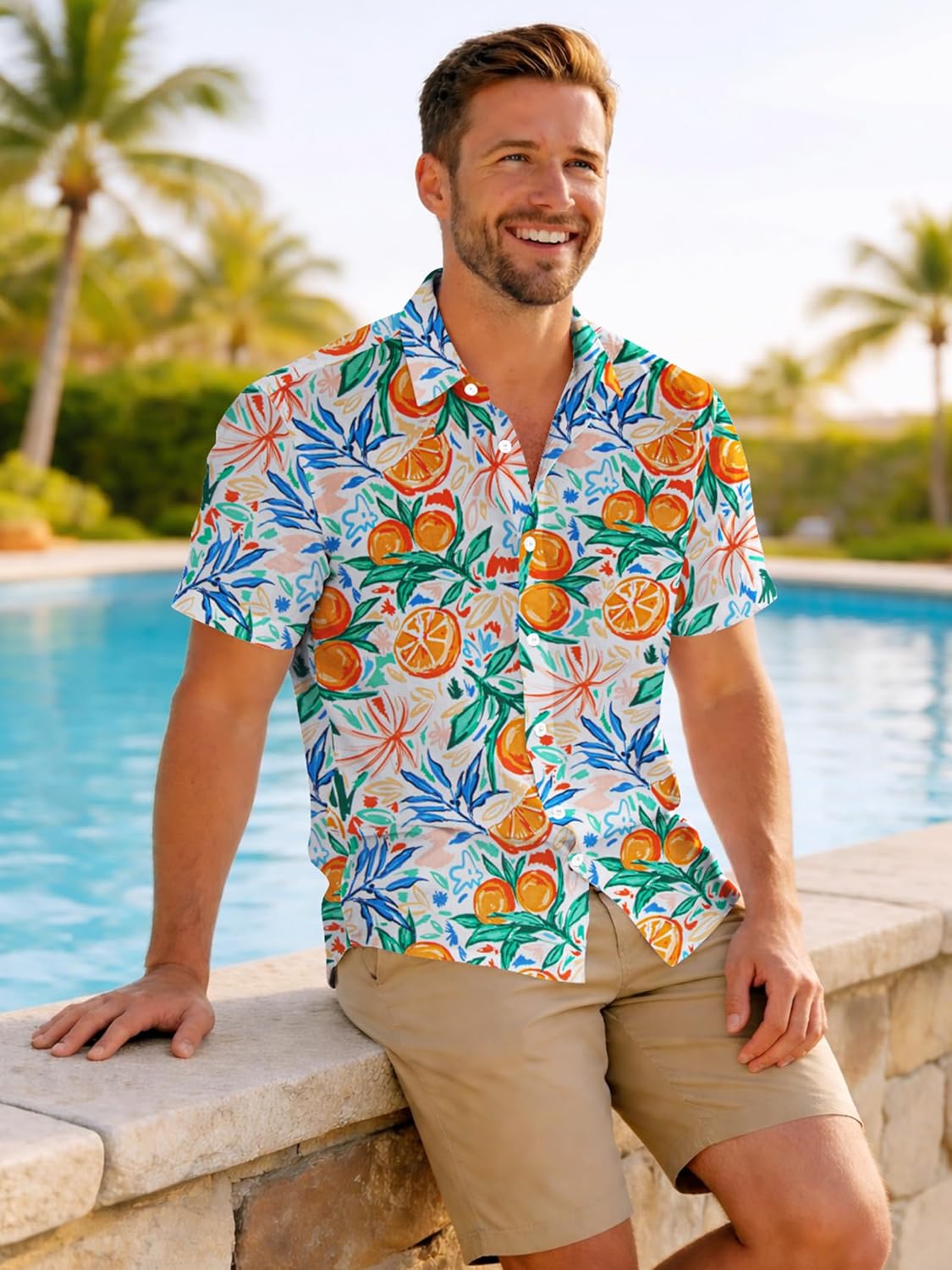 Yoimira Hawaiian Shirts for Men, Print Mens Casual Short Sleeve Button Down Shirts Floral Aloha Beach Shirt image 3