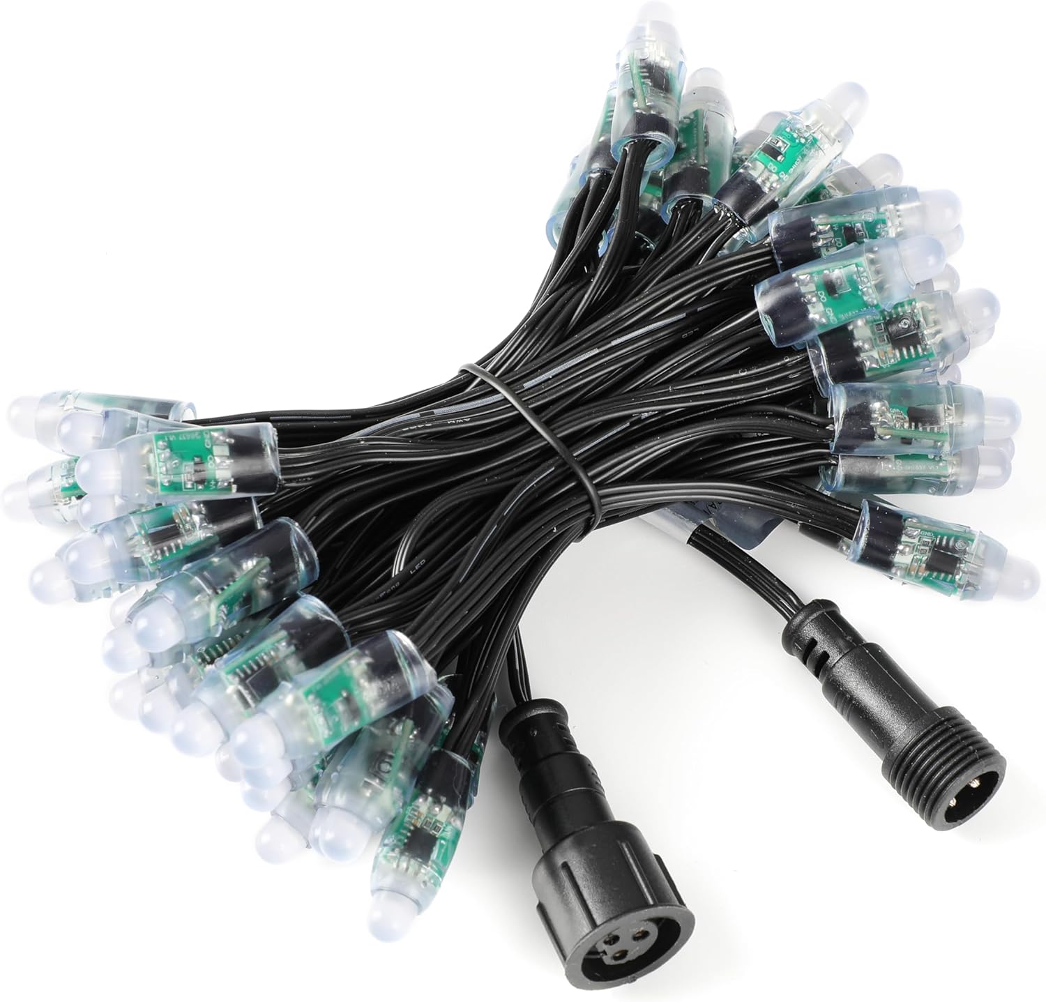 REXTiN 24V WS2811 LED Pixel Light - Programmable Christmas Lights String IP68 ：Addressable RGB LED String Lights - 12mm Bullet Pixels for Christmas Decor DIY Projects (500pcs Waterproof connectors)