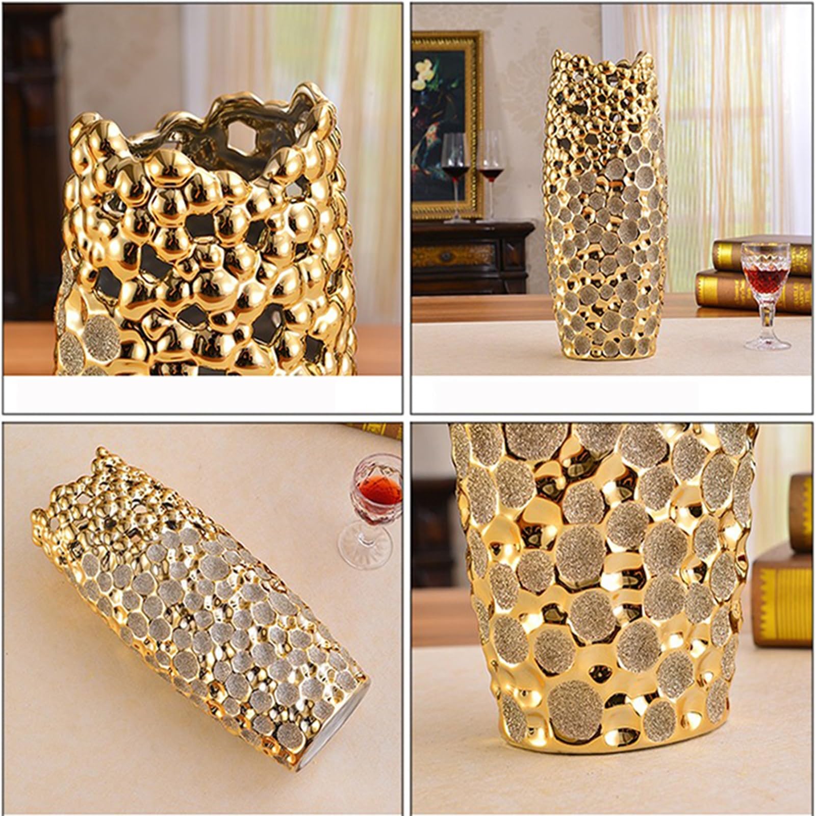 Florero Jarrón Dorado Brillante, decoración Creativa de jarrón, artesanía de cerámica, decoración del hogar, Sala de Estar, Mueble de TV, Arte Floral Moderno Jarrones para Flores