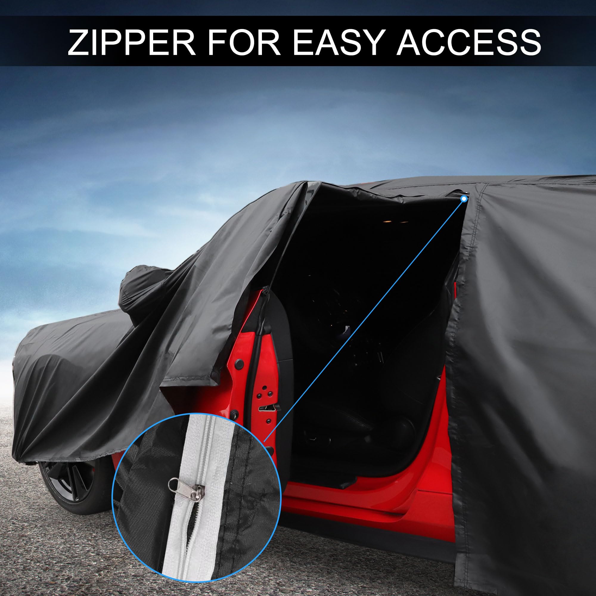 X AUTOHAUX Car Cover Outdoor Waterproof Sun Rain Snow Hail Protection with Left Side Door Zipper Aluminum Film — view 7