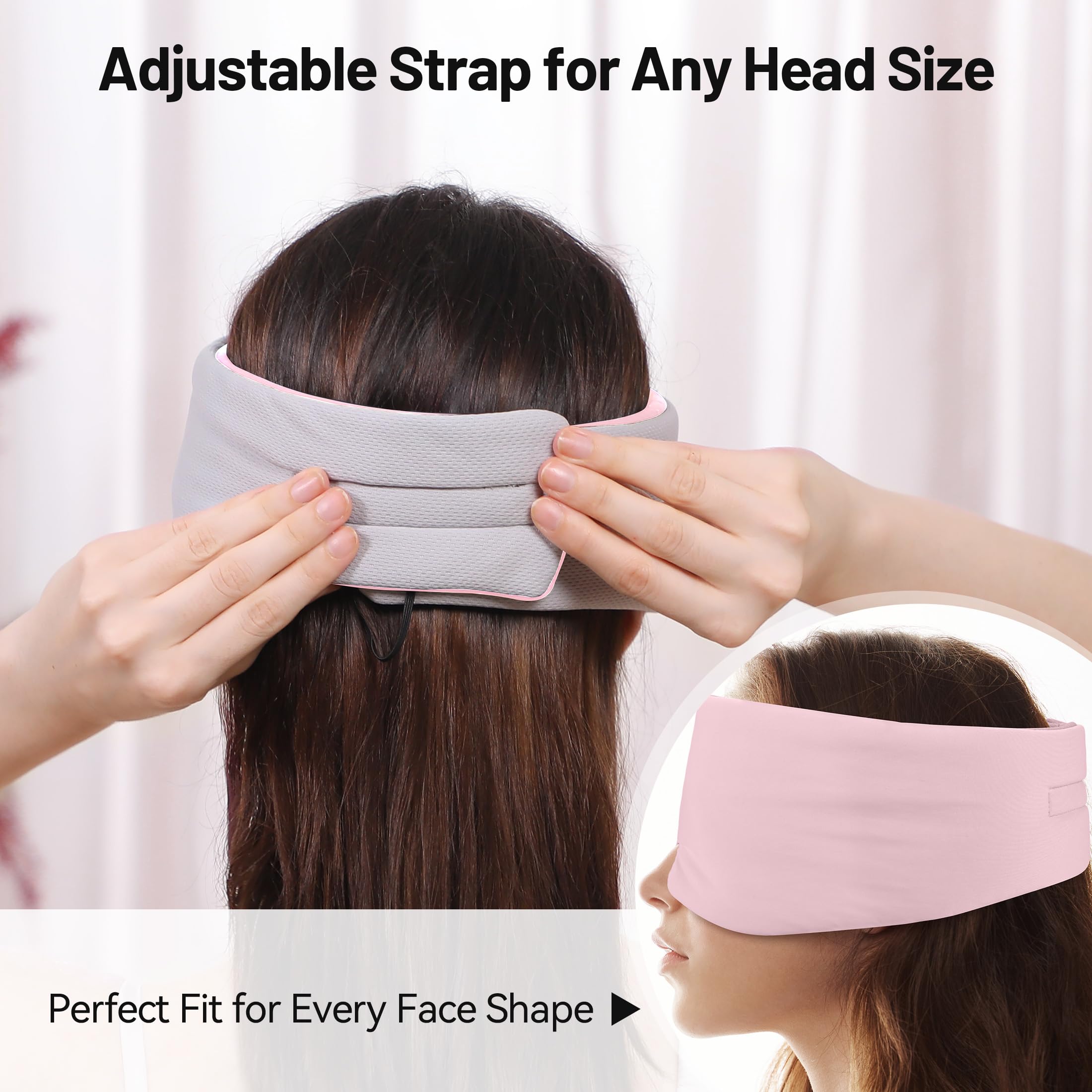 LOVE EYE Máscara de dormir de seda de hielo para dormir de lado, cubierta acolchada de seda de hielo para dormir con banda ajustable, completamente opaca, suave, regalos para hombres y mujeres (rosa)