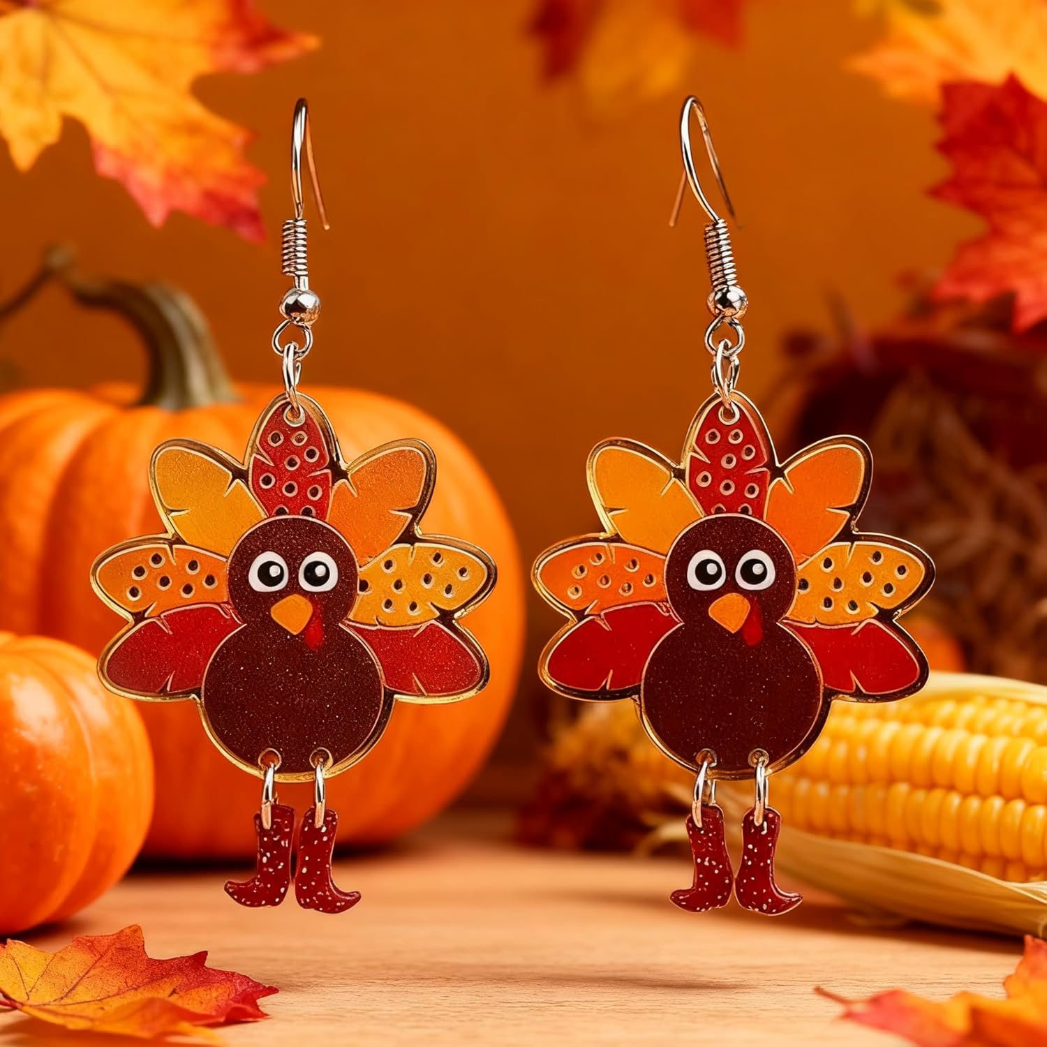 Thanksgiving Fall Earrings for Women,Turkey Pumpkin Acrylic Drop Dangle Earrings Festival Holiday Autumn Festival Holiday Jewelry Gifts - Image 6
