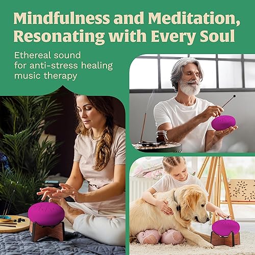 Miniatura 3 de ZERBEAT Tambor de lengua de acero de 6 pulgadas, tambor de acero de 8 notas con soporte único, tambor de mano con palos, palillos de dedos, bolsa,