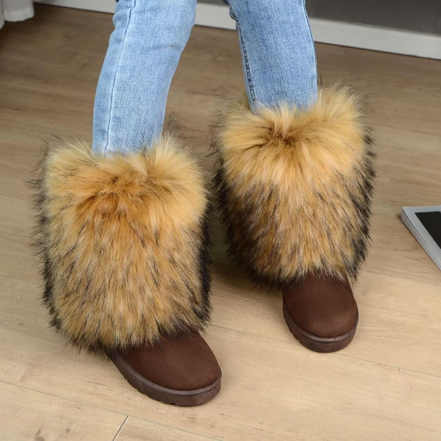 TangDao Women's Boots Faux Fur Suede Snow Booties Warm Mid Calf Fashion Classic Knee High Winter Shoes Outdoor