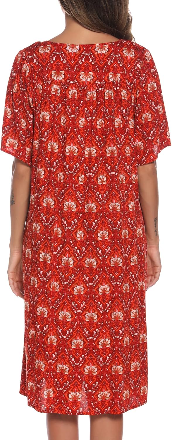 COSUNIONY House Dresses for Women Cotton Short Sleeve House Coat Buttons Down Dusters Robe with Pockets S-XXL - Image 5