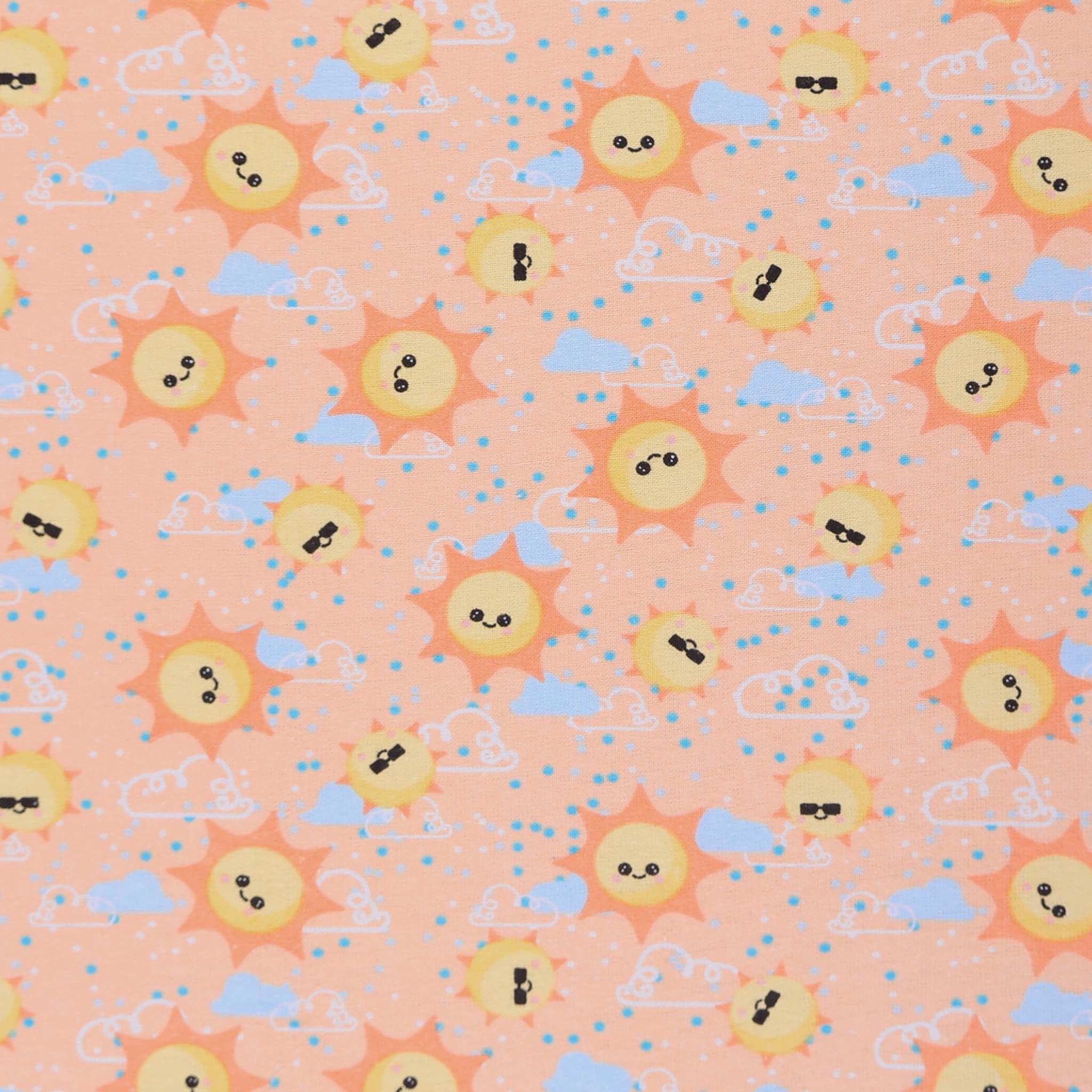 Mook Fabrics Printed Flannel Fabric (44" Wide) Double Brushed, 100% Cotton-Sun and Shine, Peach Cut by The Yard