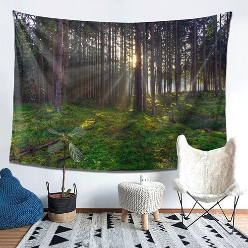 Miniatura 3 de Uideyvi Tapiz Nature's Radiance Mossy Forest Sunbeams  Arte de pared decorativo para colgar, tela de fondo, sala de estar y dormitorio, colgante de