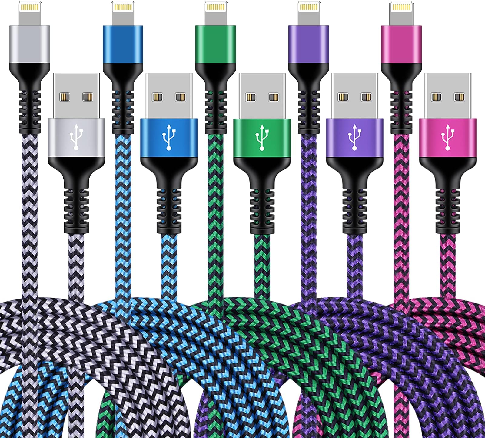 iPhone Charger [5Pack/6ft], Long Braided Lightning Cables, Fast Charging Power Adapter Cargador Cords for iPhone 14/13/12 Pro Max/12Pro/11 Pro Max/SE/XS/XR/8/7/6S Plus, iPad mini Air Pod Color Wire