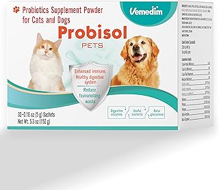 Vemedim Probisol Pets, Probiotic Powder for Dogs and Cats, Helps Support A Healthy Immune, Digestive System, Decrease Foul-Smelling Waste, Better Digestion/Milk Flavored/ 5.3oz (150g)-30 Packets