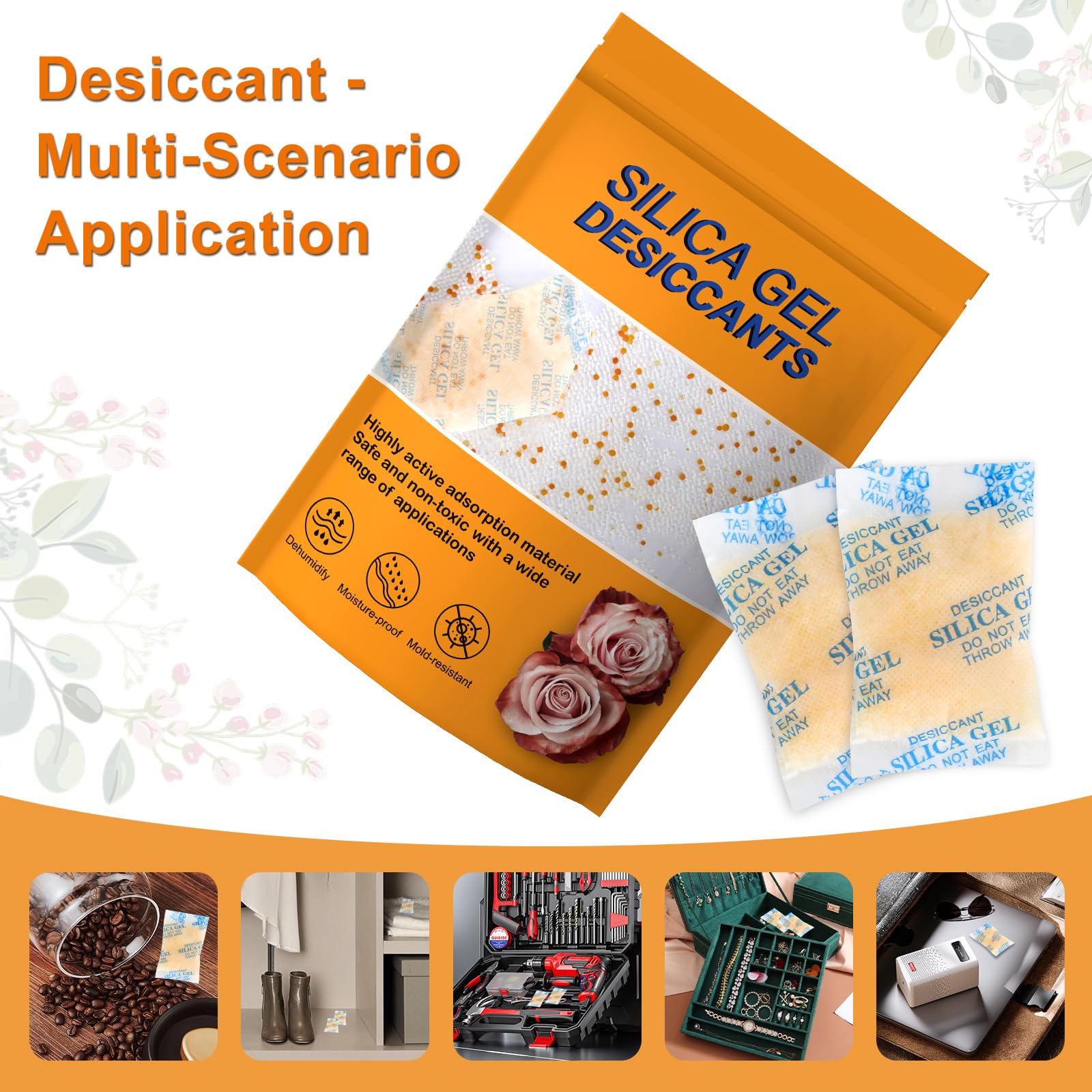 Sachet de Gel Silice Alimentaire 20g x 25 Anti Humidité Réutilisable avec Indicateur d'Humidité