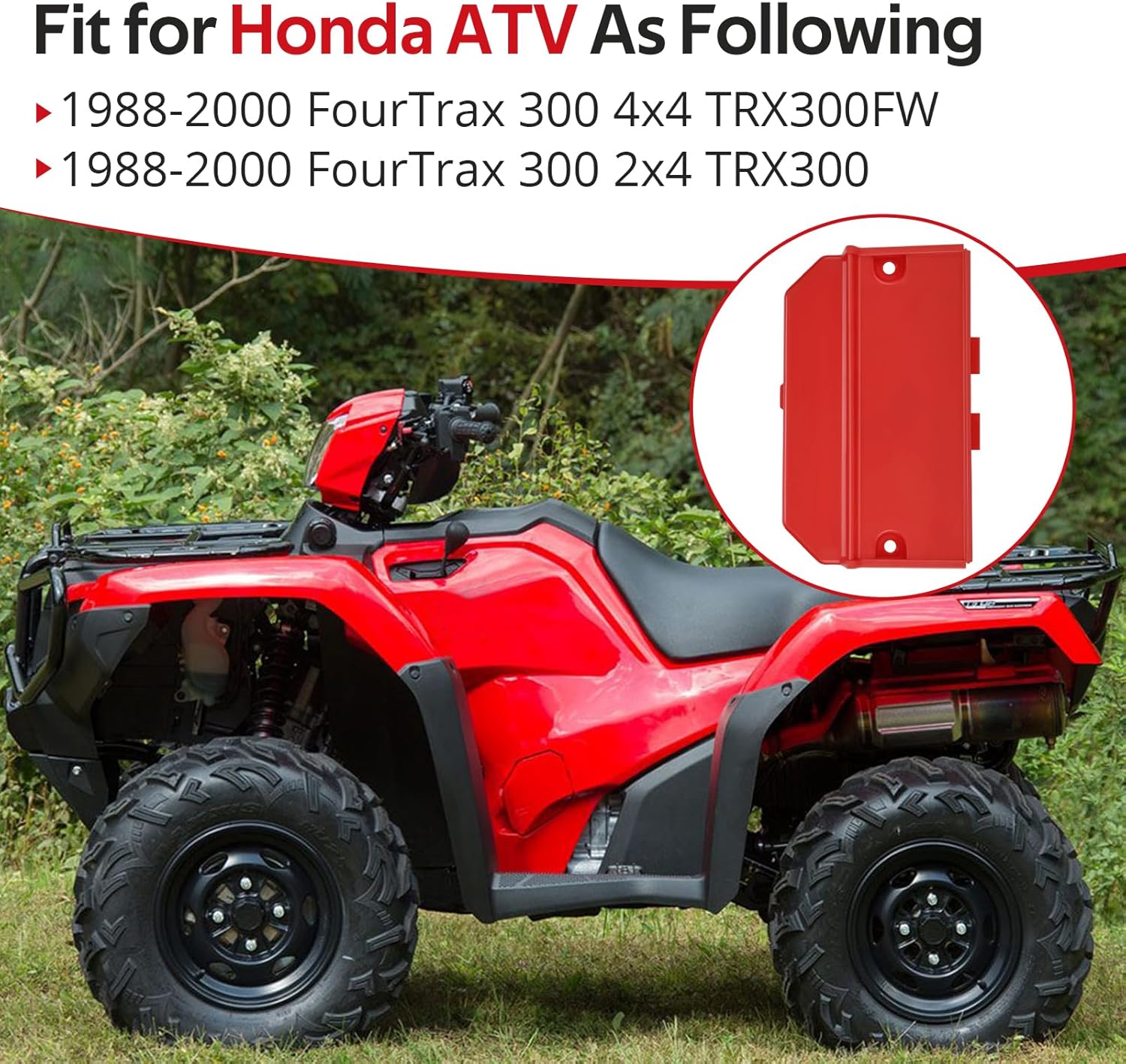 JAVIK Battery Cover Plastic Cover for Honda FourTrax 300 TRX300FW 4x4 TRX300 2x4 O.E.M# 80311-HM4-730ZB 80311-HC4-010ZA 80311-HC4-000ZA (Red)