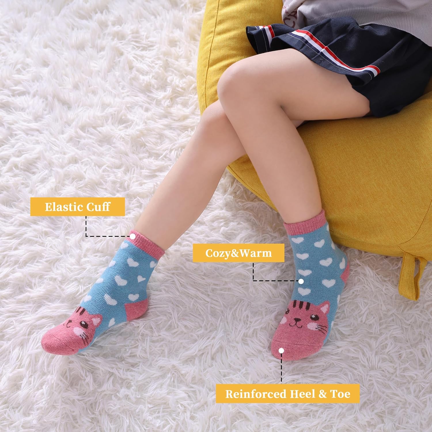 FNOVCO Kids Merino Wool Hiking Socks Toddlers Boys Girls Cozy Thermal Winter Thick Warm Crew Socks 6 Pairs - Image 2