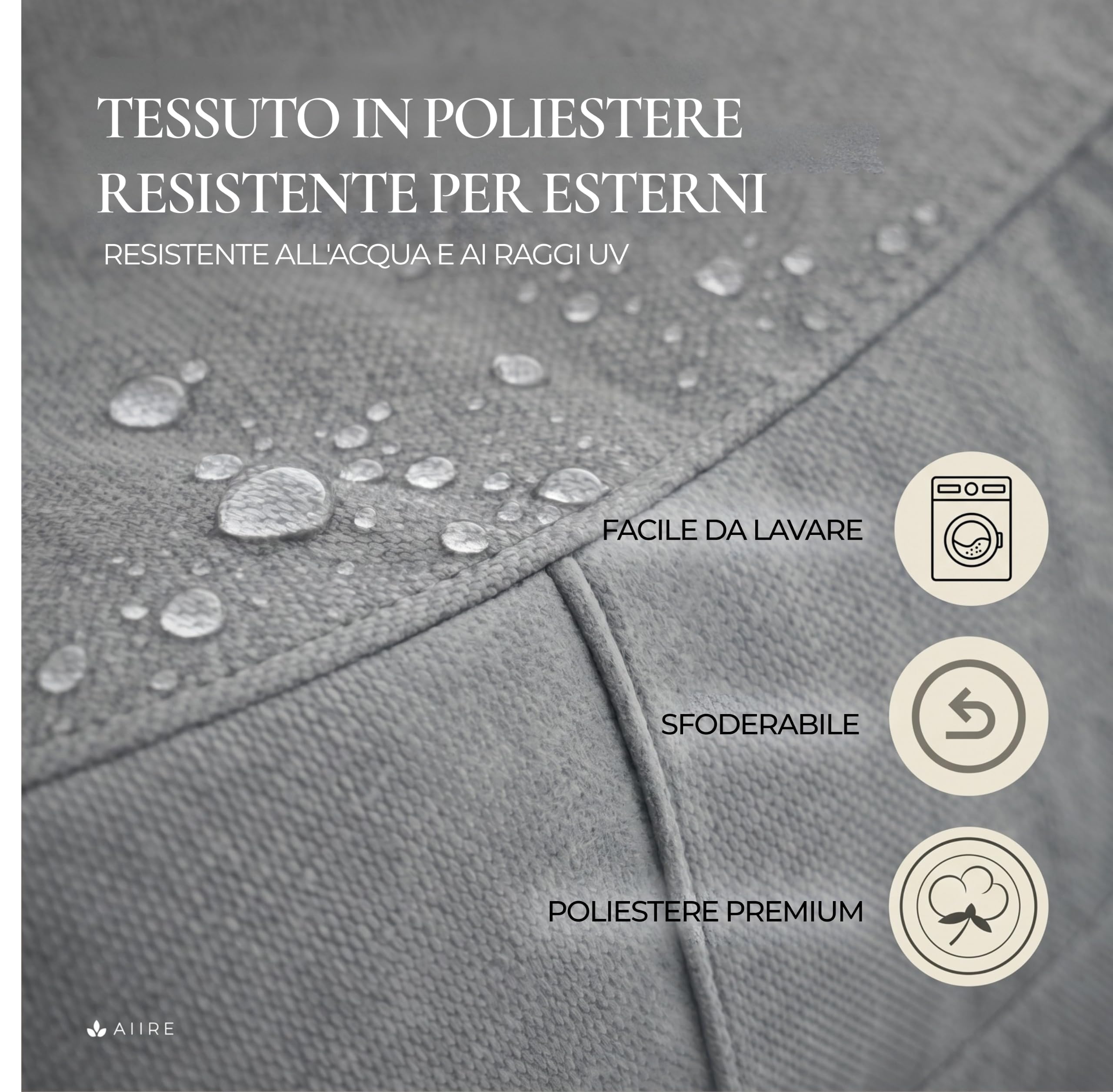 Aiire Pouf da Esterno XXL con Imbottitura Inclusa - Poltrona Sacco di Design per Giardino, Terrazza o Piscina - Bean Bag Chair 1 Posto per Relax o Lettura, Grigio Scuro