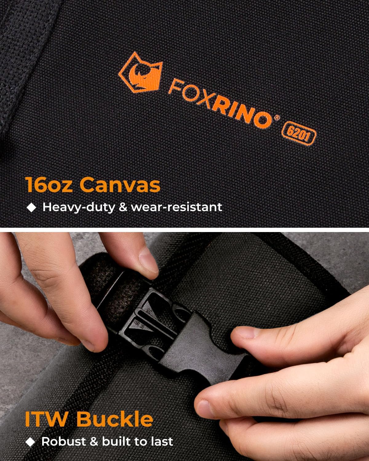 Foxrino Tool Roll, Heavy Duty Tool Roll Bag Organizer, Roll Up Tool Pouch with 20 + 1 Pocket, Gifts for Men Father Dad Mechanic, Black