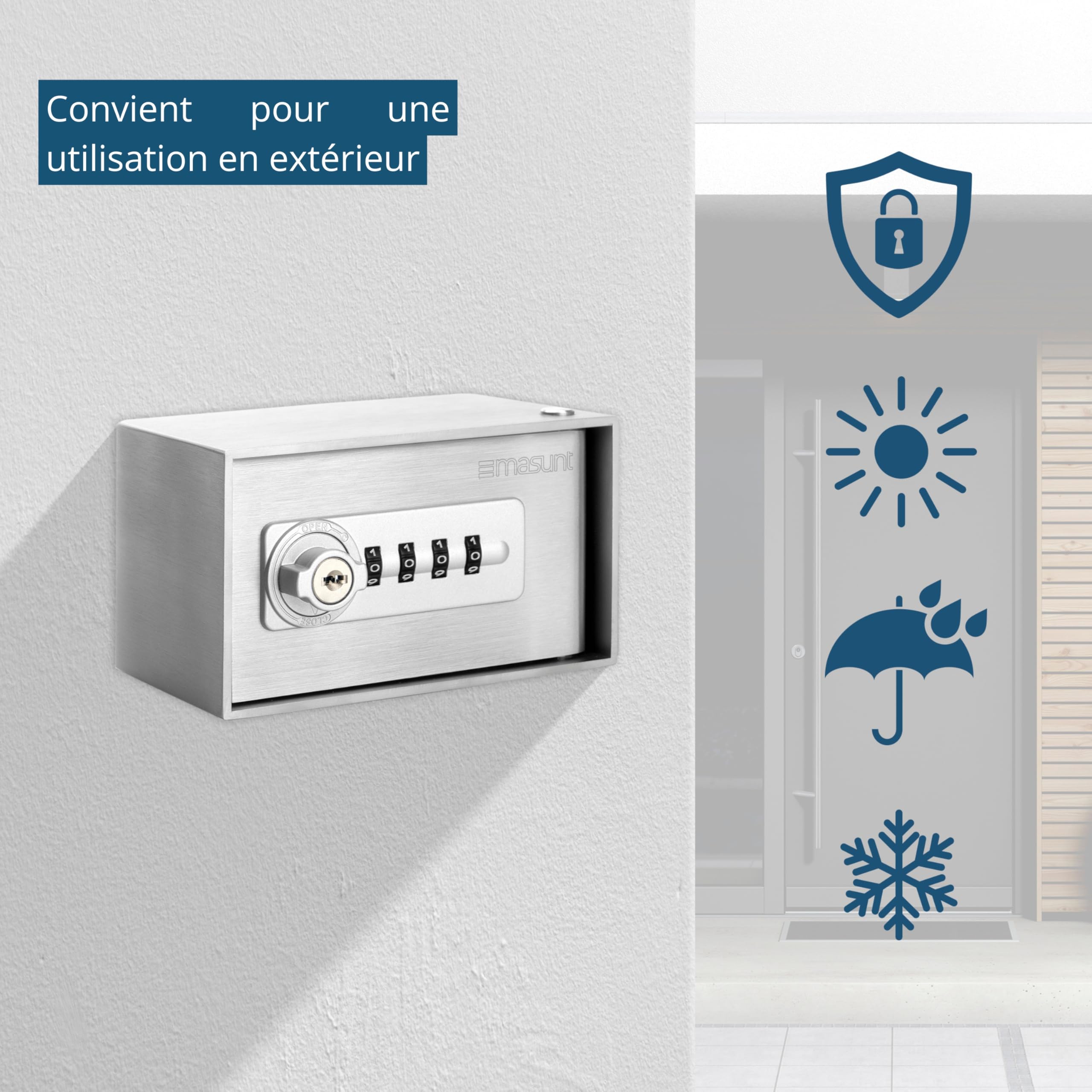 masunt dépôt de clés 520 M Code | coffre-fort à clés haute qualité avec serrure à combinaison | fabriqué en acier inoxydable V2A massif | adapté à l'usage extérieur | taille compacte | argent
