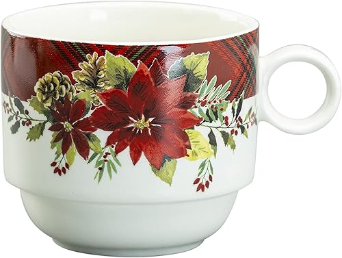 Miniatura 7 de Juego de 4 tazas apilables de café y té de 10 onzas con soporte de metal (Poinsettia)
