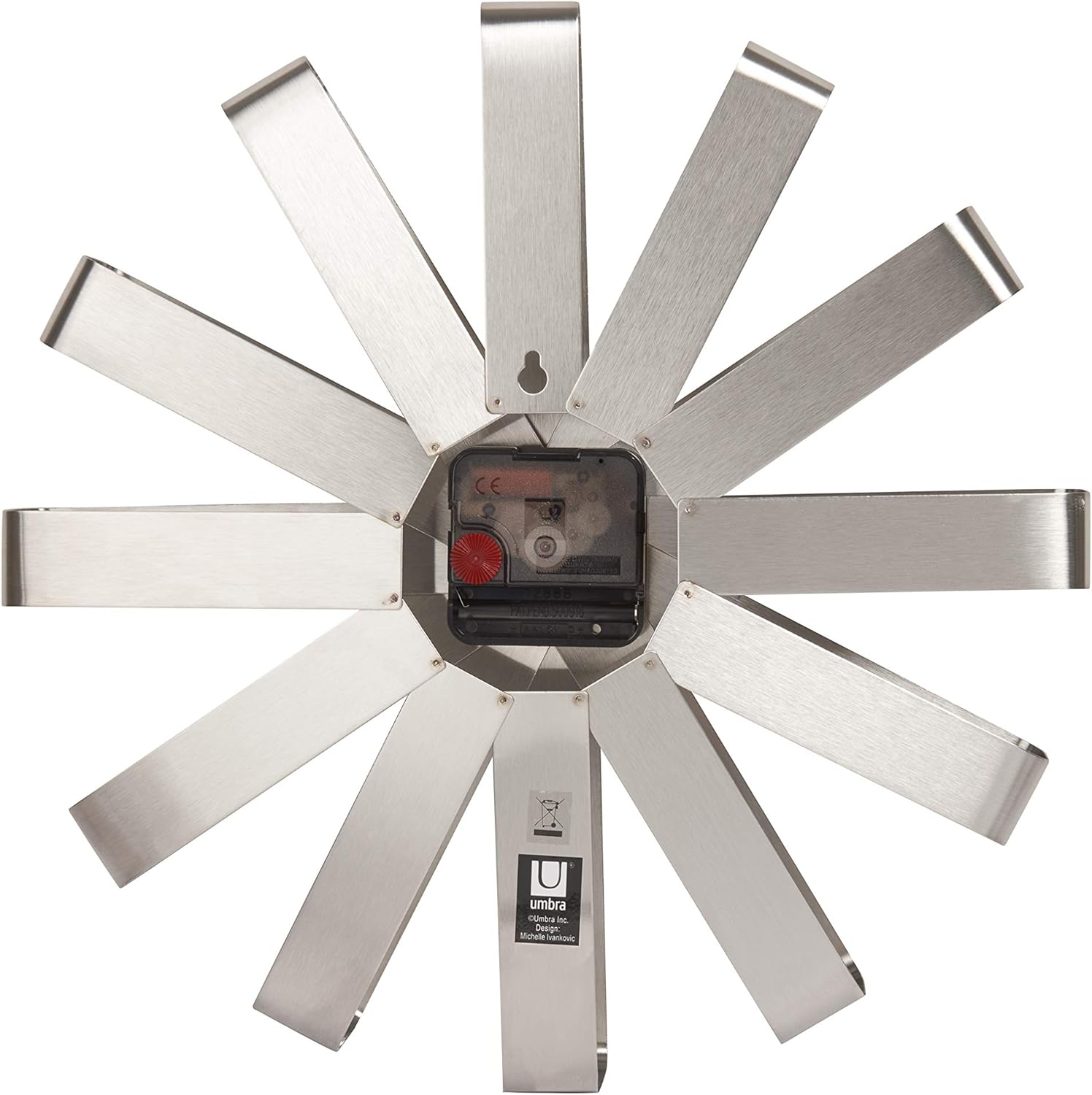 Umbra, Stainless Steel Ribbon Modern 12-inch, Battery Operated Quartz Movement, Silent Non Ticking Wall Clock, Medium : Home & Kitchen