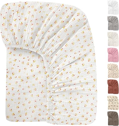 Miniatura 1 de Knirose Sábanas de muselina de 52 x 28 pulgadas para cuna, para bebés, niñas y niños, 100% algodón, suaves, bohemias y neutras para niños pequeños,