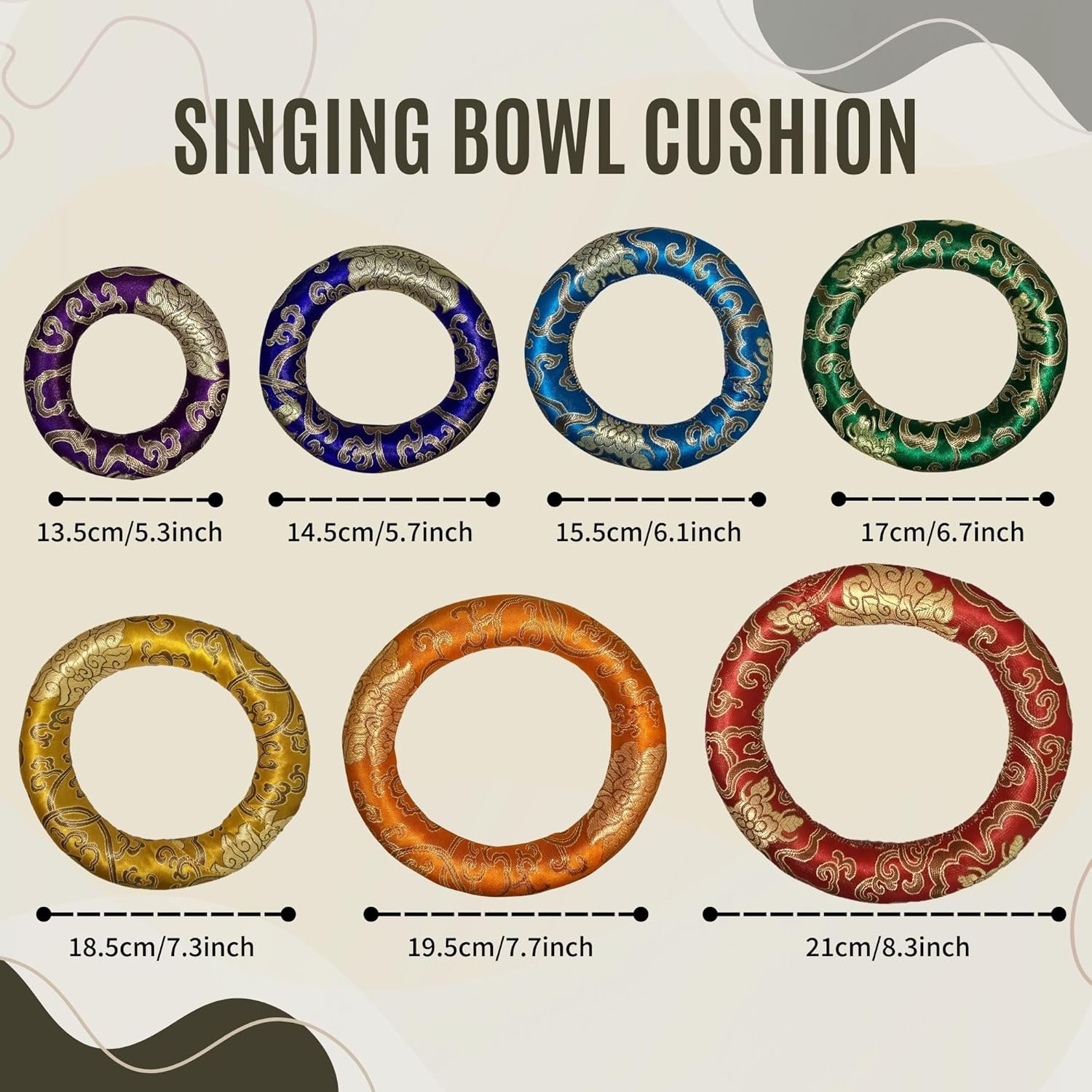 7 Pieces Handmade Singing Bowl Cushion Set, Singing Bowl Accessory Pillow Pad for 6-12 Inch Tibetan Crystal Sound Bowl