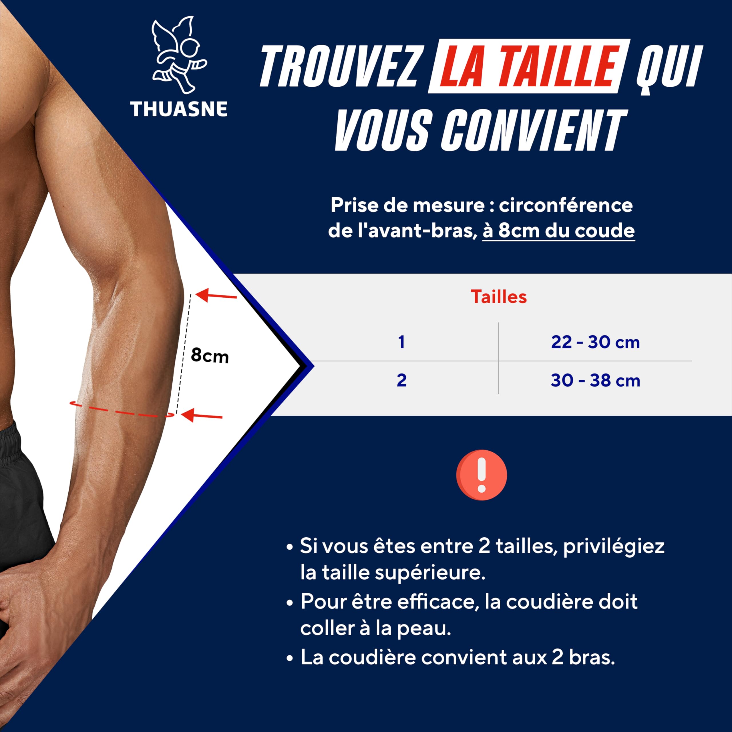 Thuasne Sport - Bracelet Anti-Épicondylite - Tennis Elbow, Golfer Elbow - Inserts en Silicone - Compression Ajustable - Dispositif Médical CE - Taille 1