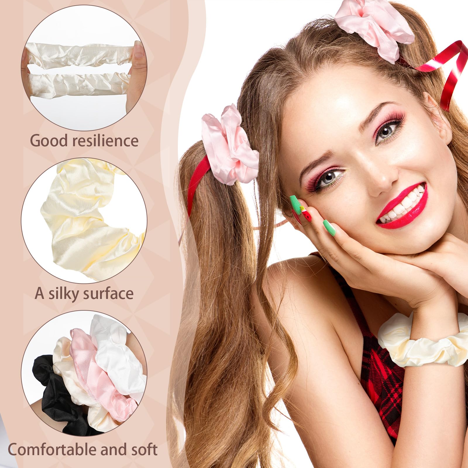 120 Stück Seiden-Haargummis, 10 cm, stilvolle Satin-Haargummis, niedlicher Satin-Haargummi, elastisch, weicher Pferdeschwanz-Halter zum Stylen, Haarschmuck für Mädchen, 4 Farben