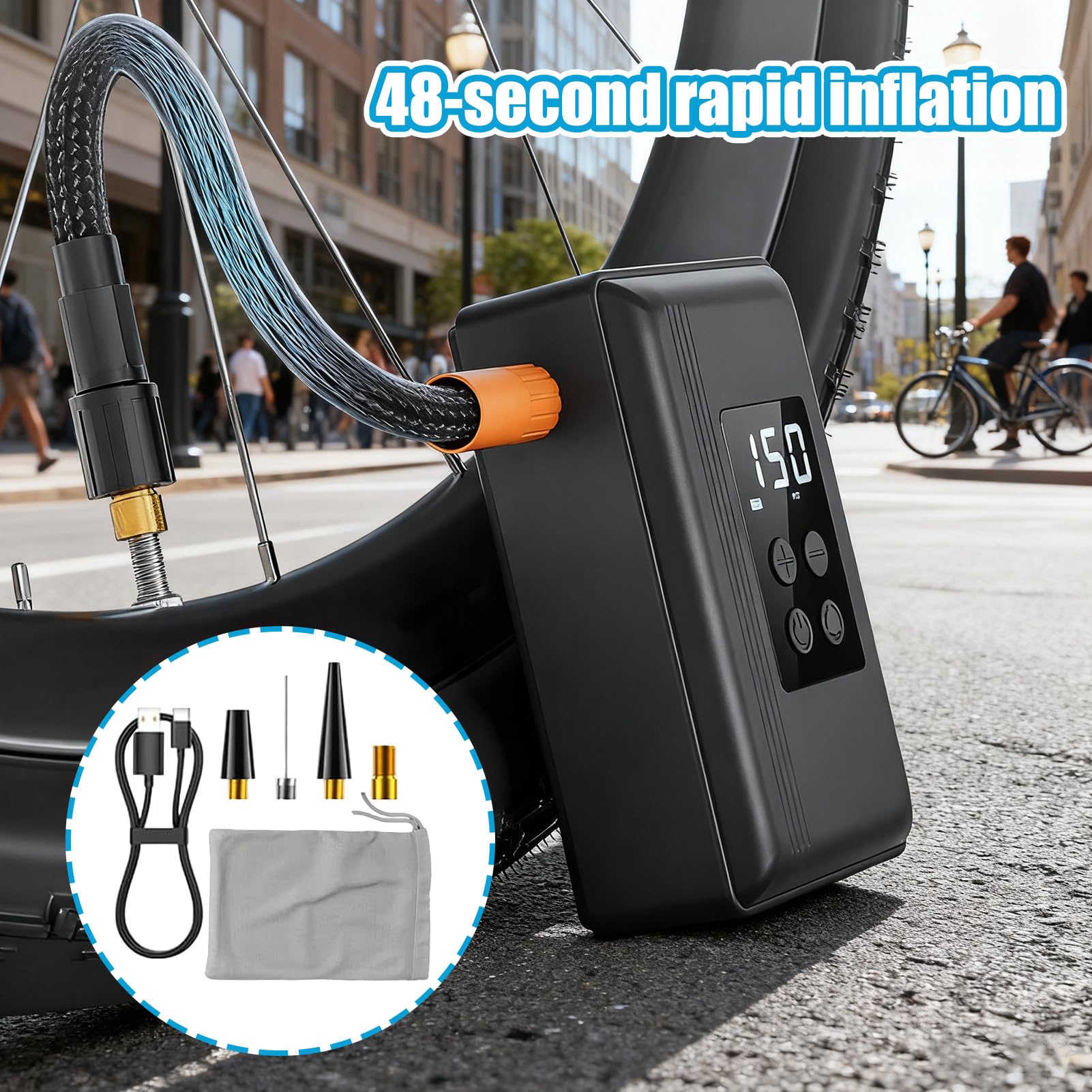 Pompa per Biciclette Piccola Con Spegnimento Automatico E Luce LED | Gonfiatore Portatile Per Bici Per Palloncini, Anelli Da Nuoto, Gonfiabili, Giocattoli Da Piscina, Ciclismo Strada E