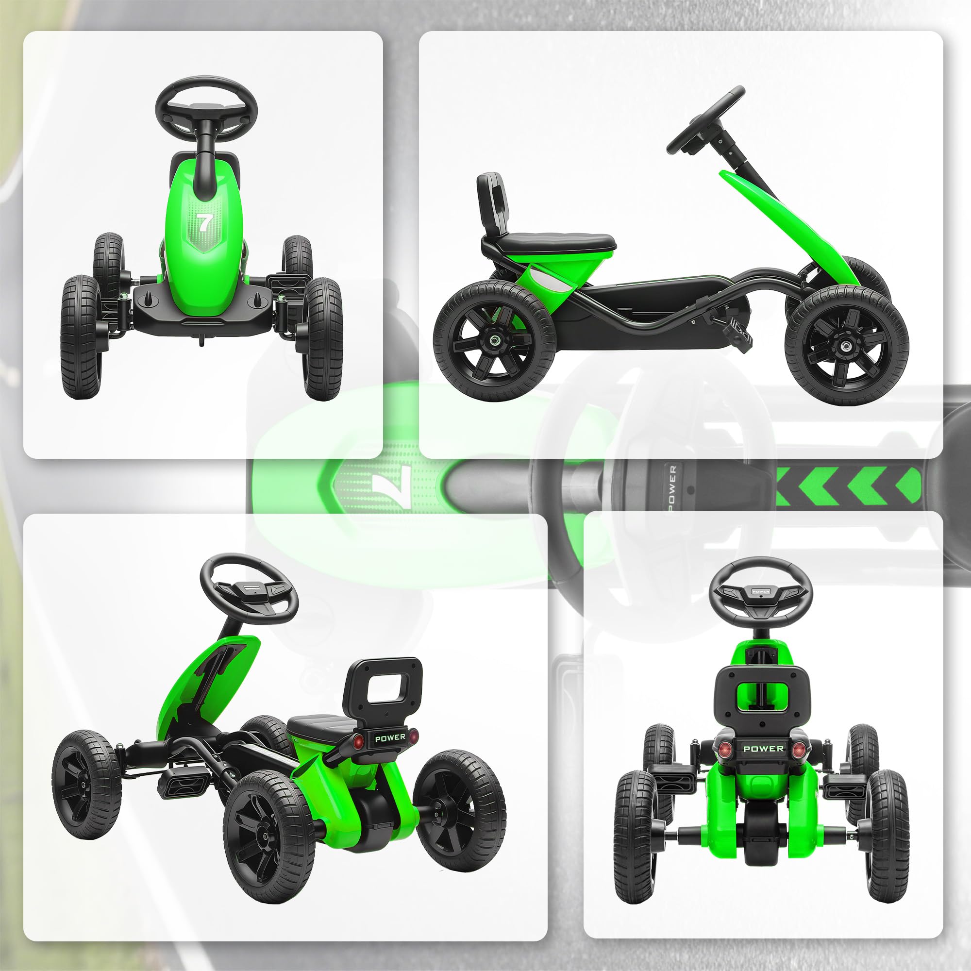 AIYAPLAY Kart a pedales para niños, go-Kart para niños con ruedas de EVA silenciosas, avanzar y retroceder, coche a pedales para niños de 2 a 5 años, color verde