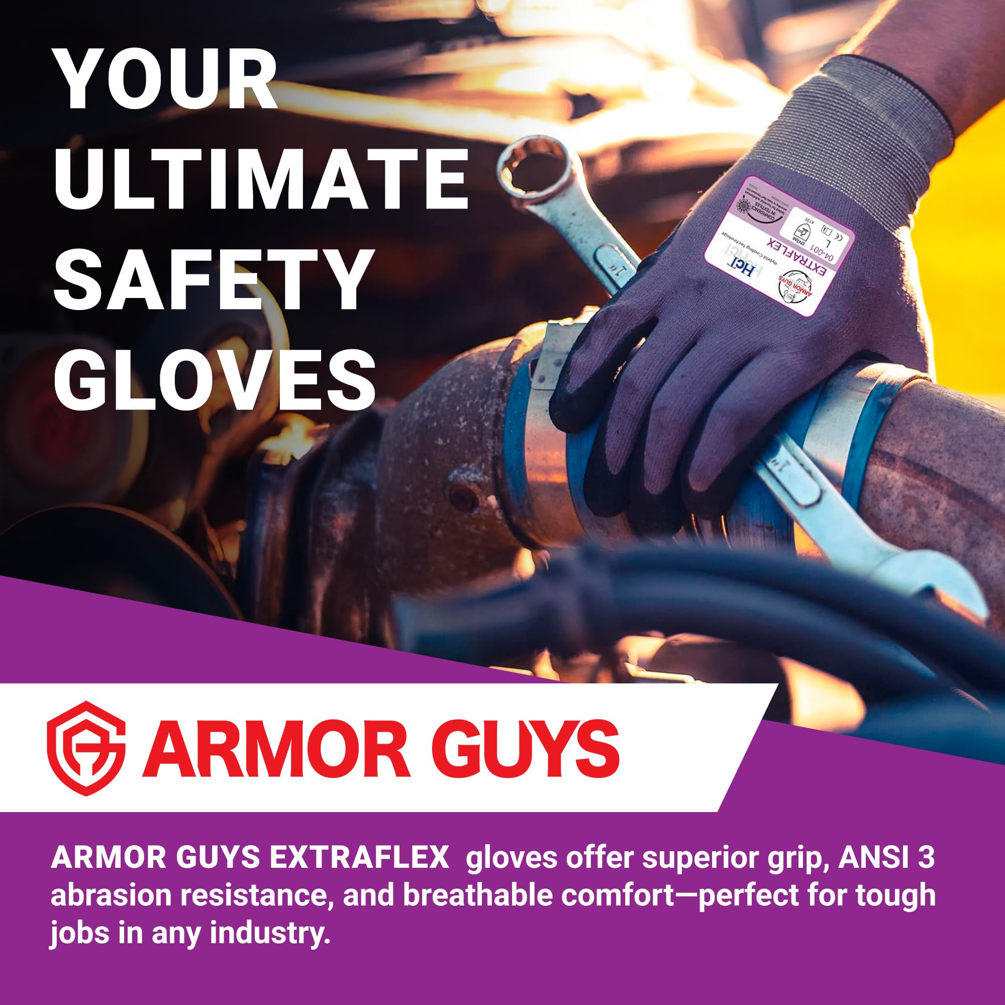 Armor Guys ExtraFlex - Guantes de trabajo protectores resistentes a la abrasión, guantes de trabajo para paisajismo, almacén, línea de montaje, talla M, 12 pares/paquete