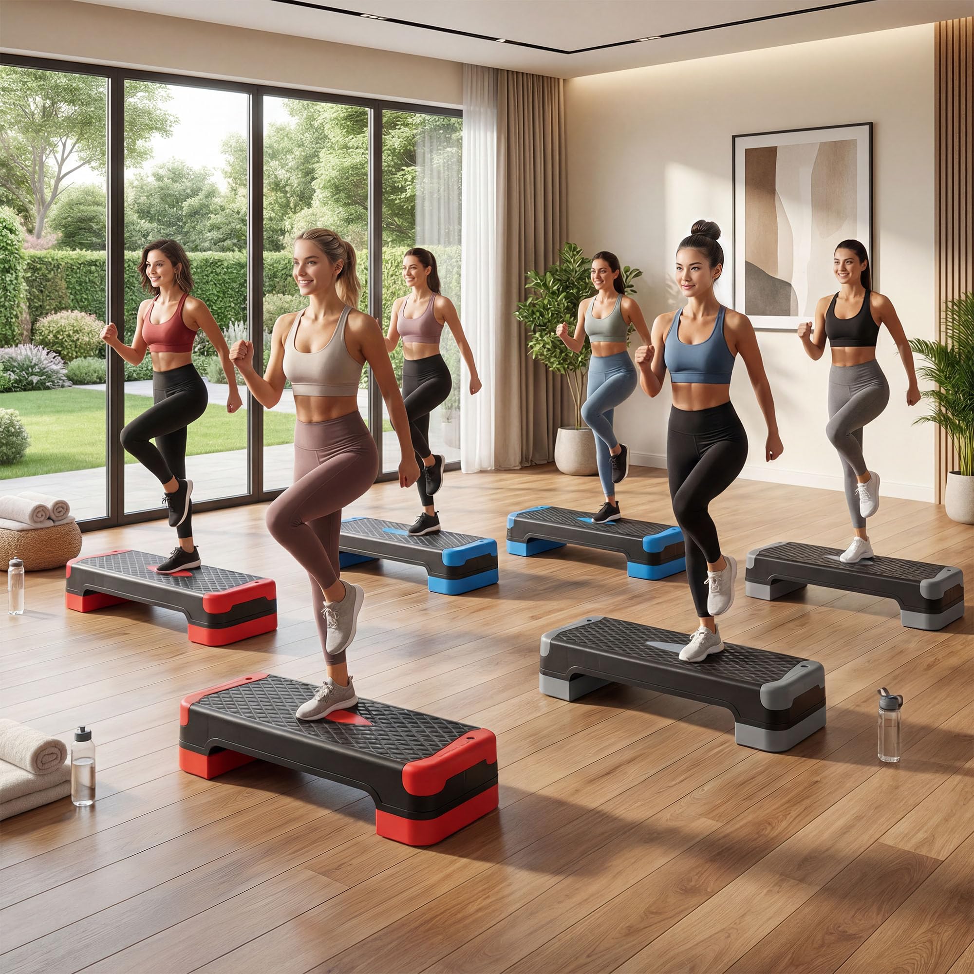 GYMAX Stepper Aerobica 3 in 1, Step Fitness con Corda Elastica